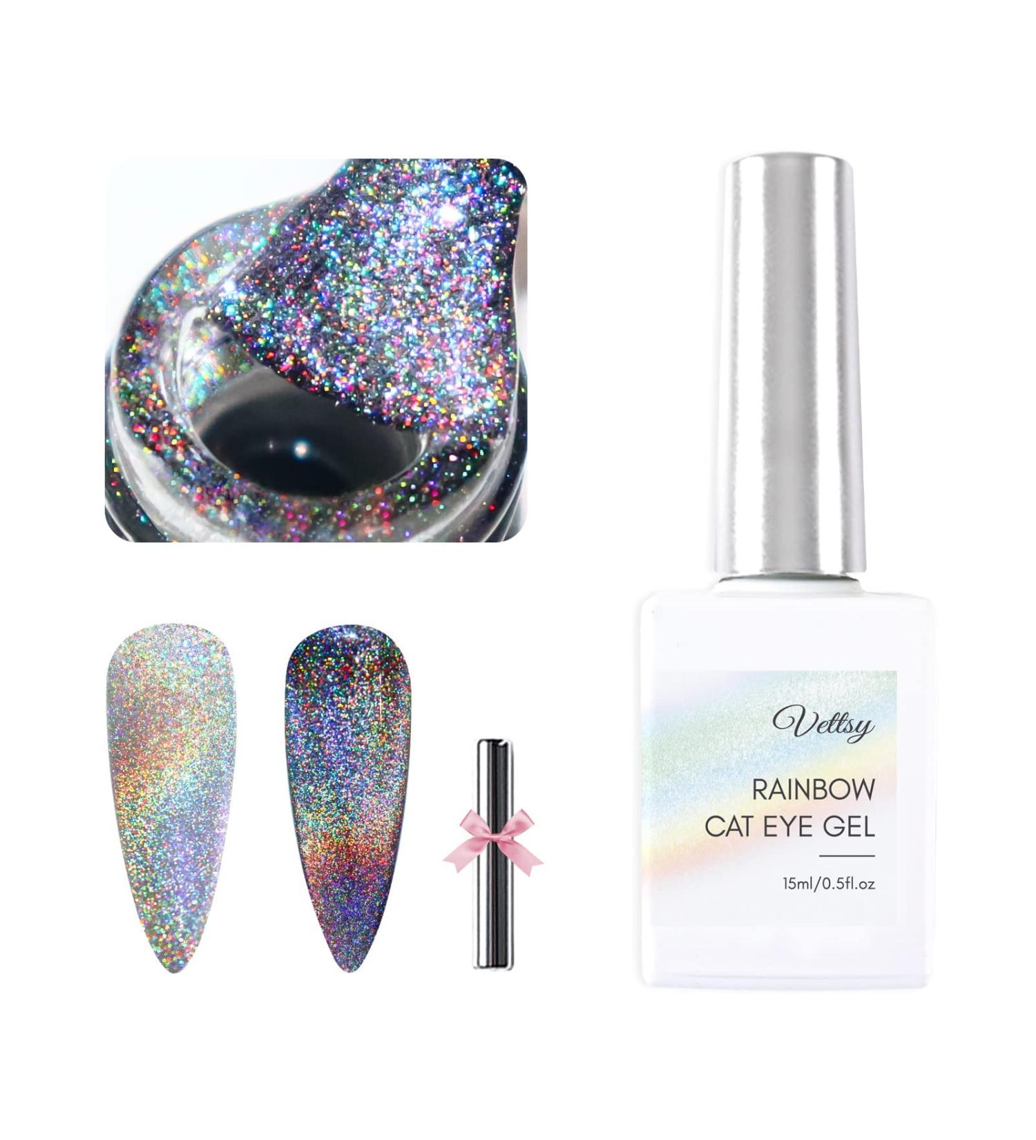 Vettsy Universal Rainbow Cat Eye Gel Nail Polish - Holographic Chameleon Magnetic Gel for Salon Designs & DIY Art - 15ML - Buy Online on GoSupps.com