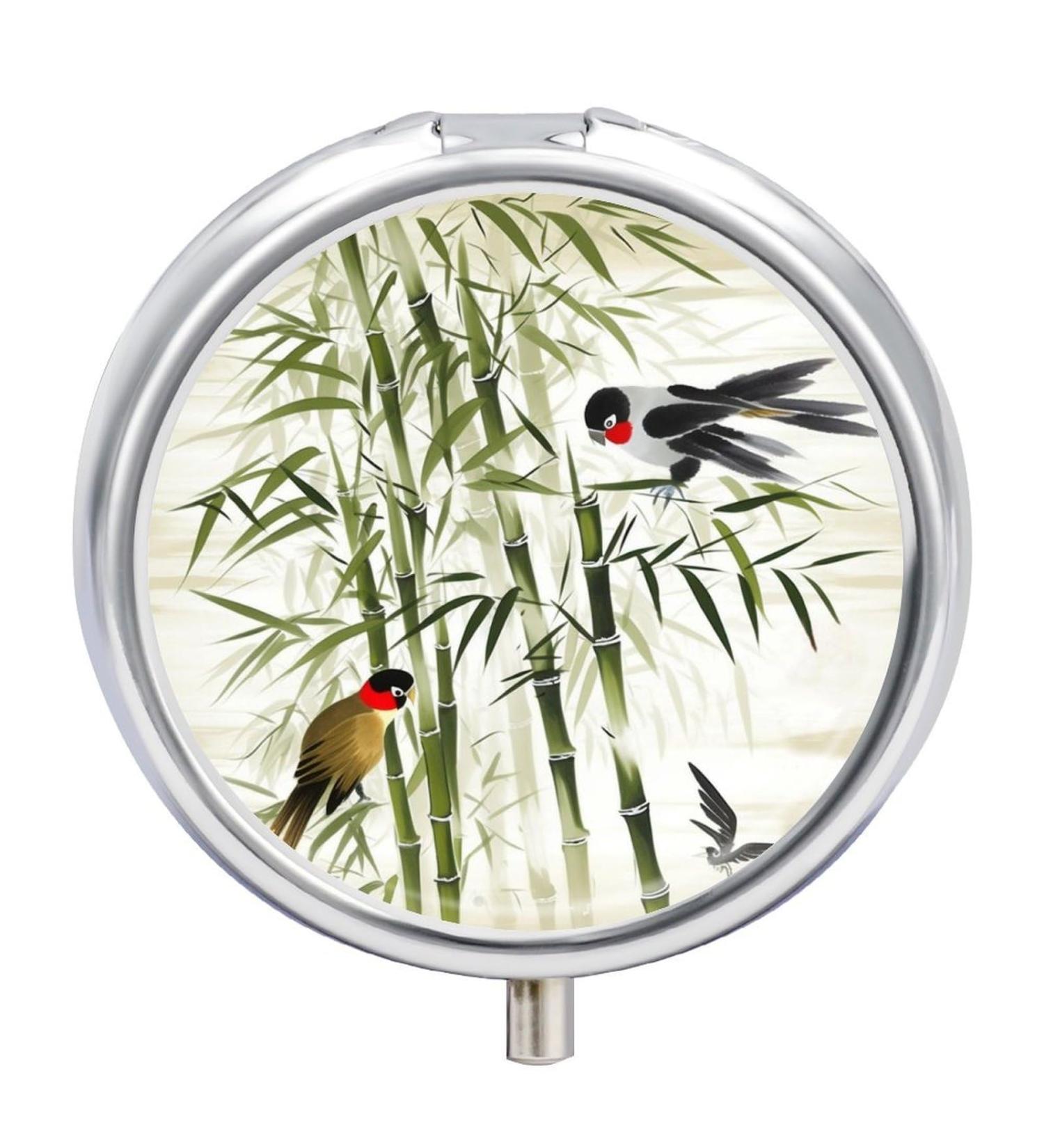 Portable 3 Compartment Pill Box - Travel Medicine Organizer with Fish Bird Bamboo Leaves Design - Small Pill Case for Purse & Pocket - Buy Online on GoSupps.com
