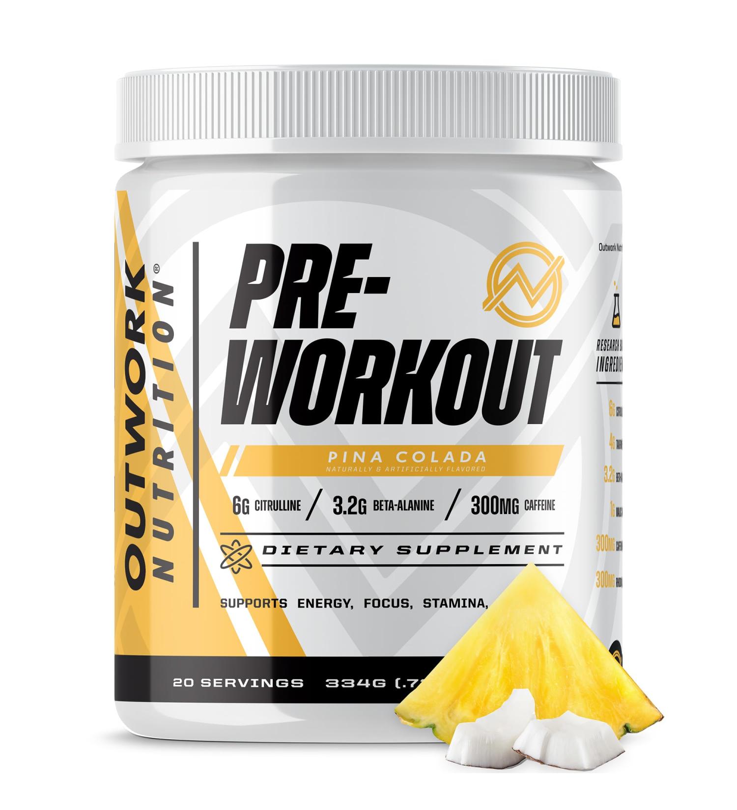 Outwork Nutrition Preworkout for Men & Women - Nootropic Pre Workout Without Creatine Pre-Workout Powder with Taurine Rhodiola Citrulline Malate Beta Alanine Caffeine (Pina Colada) Pi a Colada - Buy Online on GoSupps.com