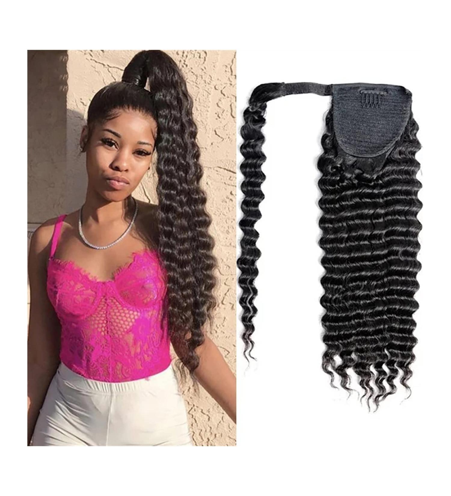 Hair Bun Deep Wavy Ponytail Wig Bun 8-24 Inch Wrap Around Ponytail Extensions Black Brazilian Real Hair for Black Women Hair Extension Hair Piece (Color : Black Size : 8inch(70g)) 8inch(70g) Black - Buy Online on GoSupps.com