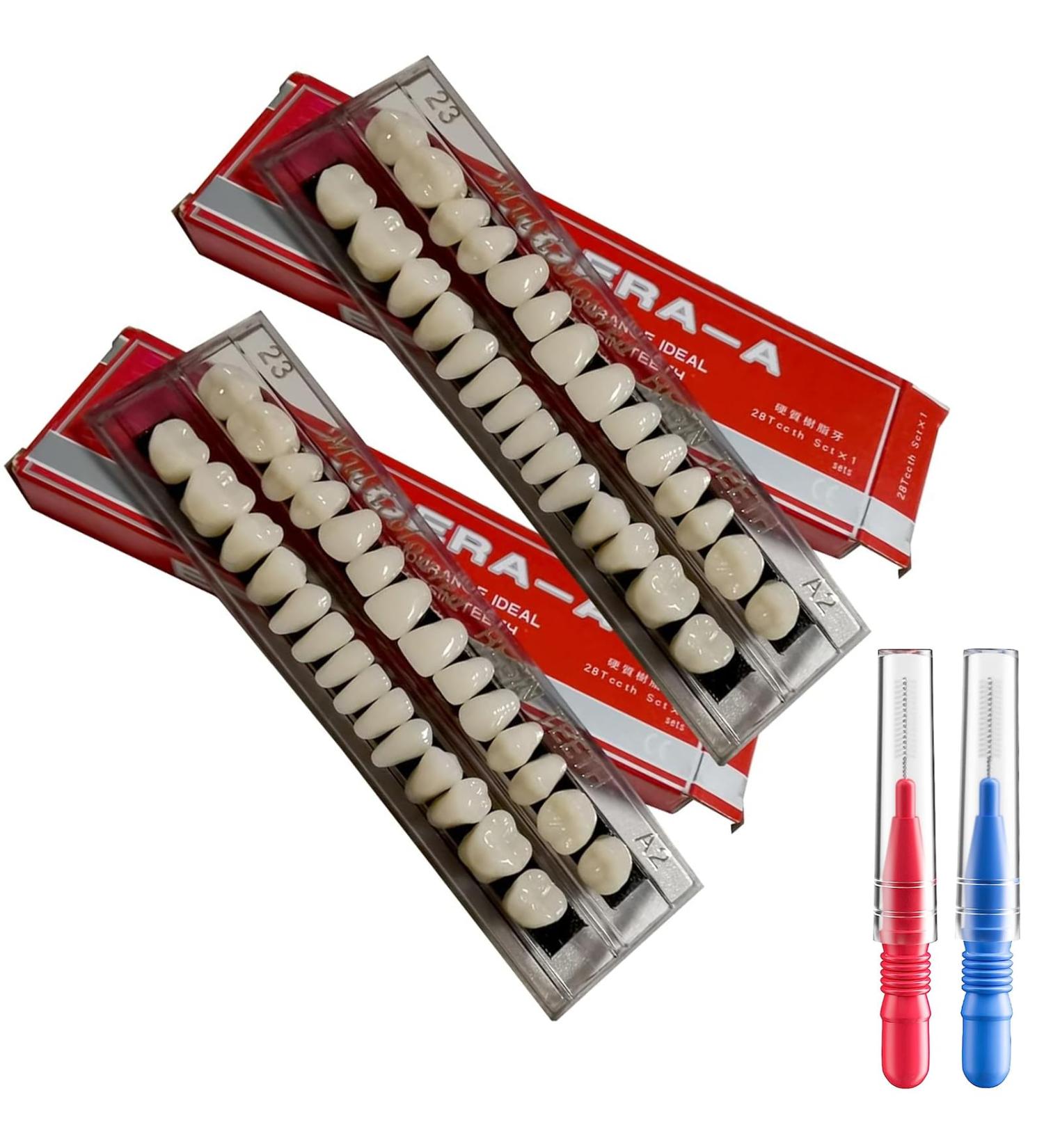 Ninnyi 56PCS False Tooth Replacement Set Acrylic Resin Fake Teeth with 2 Crevice Brushes DIY Denture Repair Kits (A3) - Buy Online on GoSupps.com