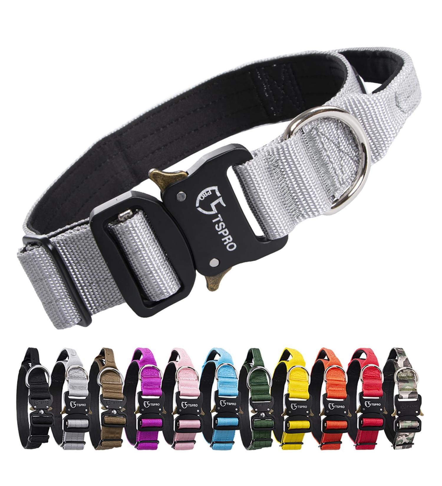Tspro Premium Adjustable Dog Collar with Handle - Heavy-Duty Metal Buckle for Small to Extra Large Dogs (Size M 37-46cm) - Silver - Buy Online on GoSupps.com