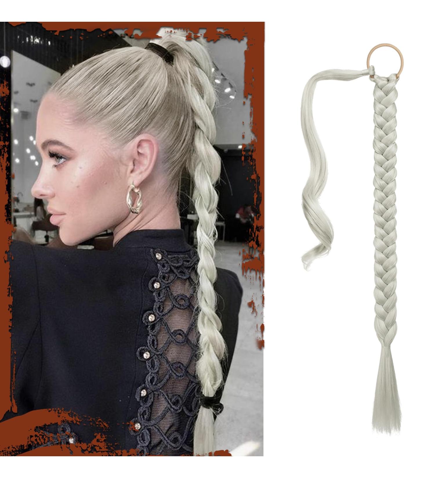 Sofeiyan Long Braid Ponytail Extension with Hair Tie Straight Sleek Wrap Around Hair Extensions Braid Pony Tail Fluffy Natural Soft Synthetic Hairpieces for Women Daily Wear 26 inch-Silver Mist Grey 26 Inch (Pack of 1) Silver Mist Grey - Buy Online on GoSupps.com