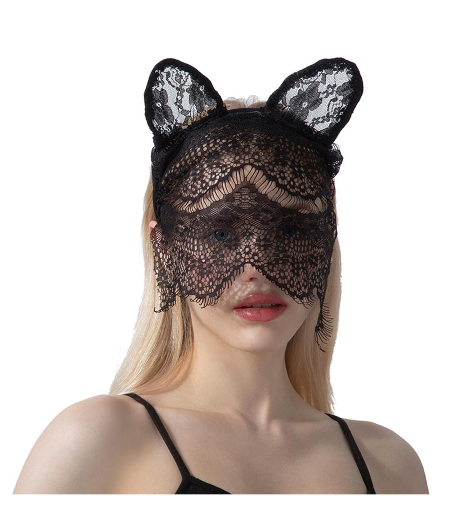 NICENEEDED Lace Skin Mask Masquerade Headband Hair Hoop Mask Full Face Mask Party Black Veil Headgear Mesh Headwear Rave Hollow Out Head Covers for Costume Party Outfits - Buy Online on GoSupps.com