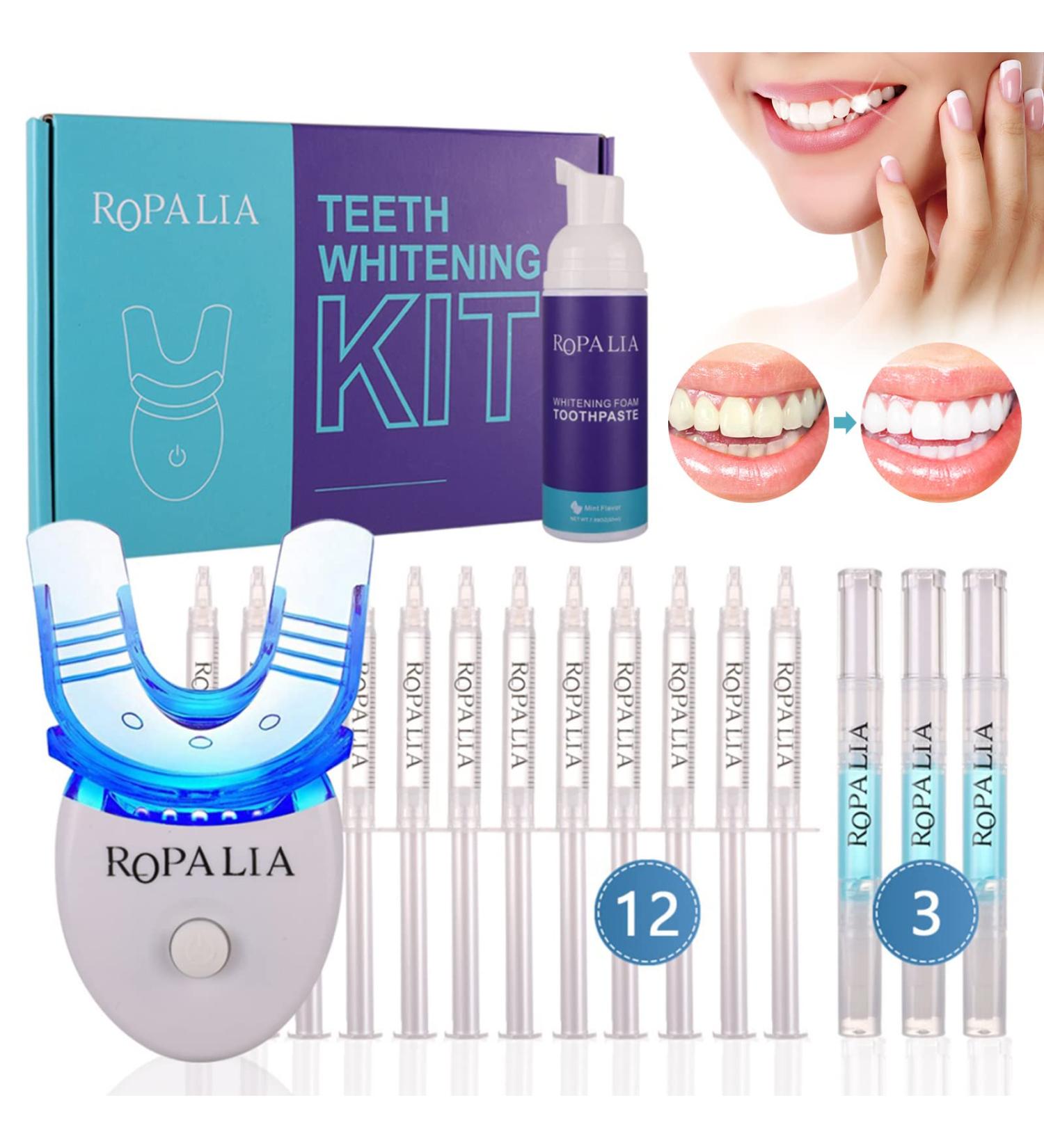 ROPALIA Teeth Whitening Kit with LED Blue Light Accelerator - Fast & Non-Sensitive Carbamide Peroxide Tooth Whitener for Home Use - Buy Online on GoSupps.com