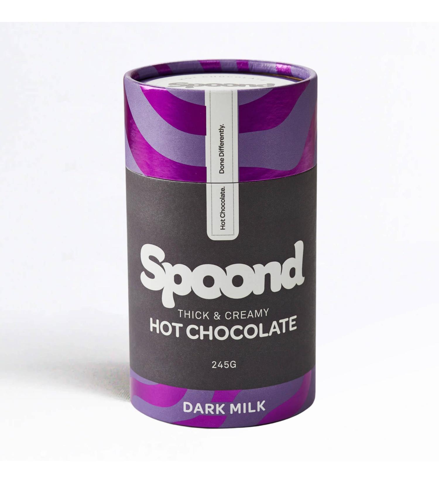 Spoond Thick & Creamy Belgian Dark Milk Hot Chocolate Powder - With Milk Chocolate Flakes & Rich Cocoa Powder - Nut Free Irish Made Award Winning - 245g Instant Hot Chocolate Powder - Buy Online on GoSupps.com