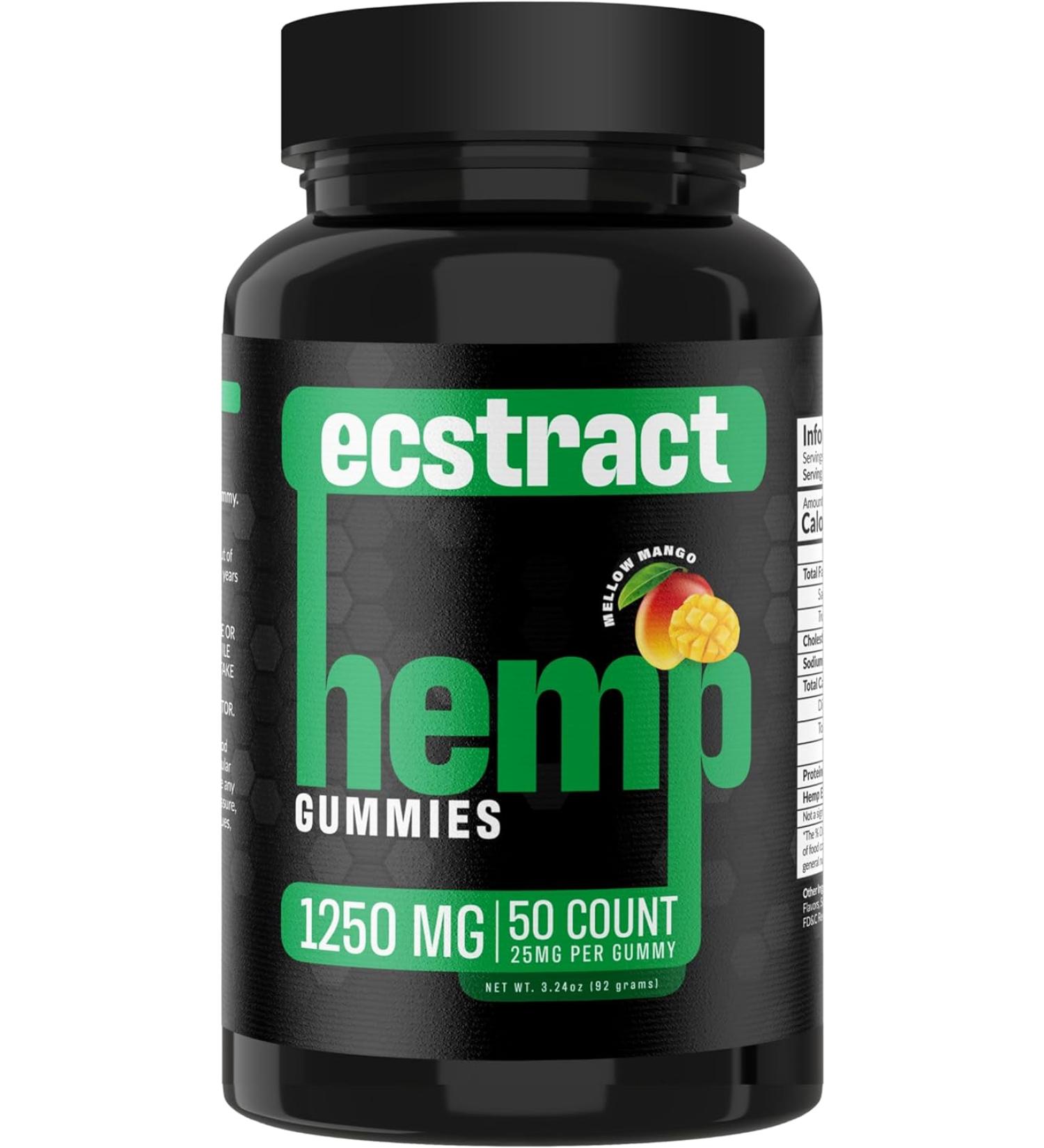 Hemp Gummies Premium 1250 Milligram High Potency - 50 Count Large Size - Stress Relief, Inflammation, Pain, Restful Sleep - Tasty Fruity Gummy (Mellow Mango)