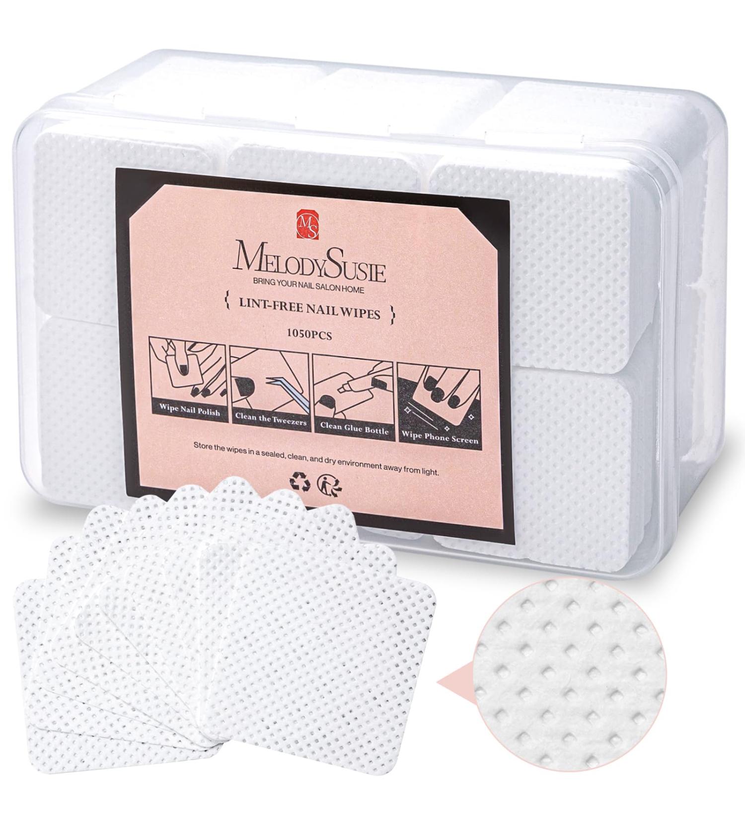 MelodySusie Lint Free Nail Wipes - 1050 Pcs Absorbent Non-Woven Gel Polish Remover Pads | Soft Alcohol Wipes for Nail Tech Salon Supplies & Dip Nail Prep - White - Buy Online on GoSupps.com