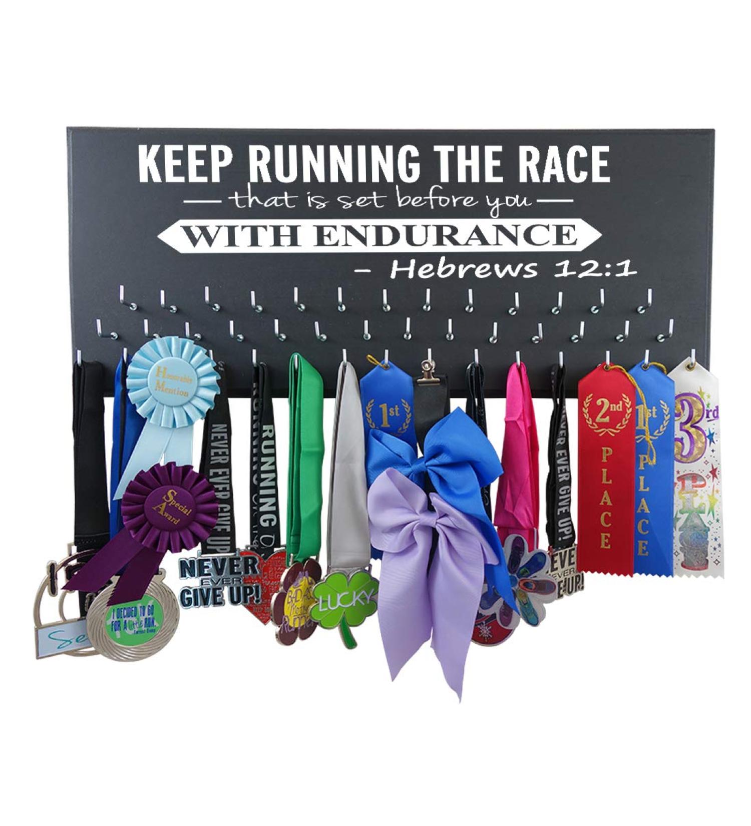 Running On The Wall Medal Hanger Display - Hebrews 12:1 Inspirational Design - Black - Buy Online on GoSupps.com