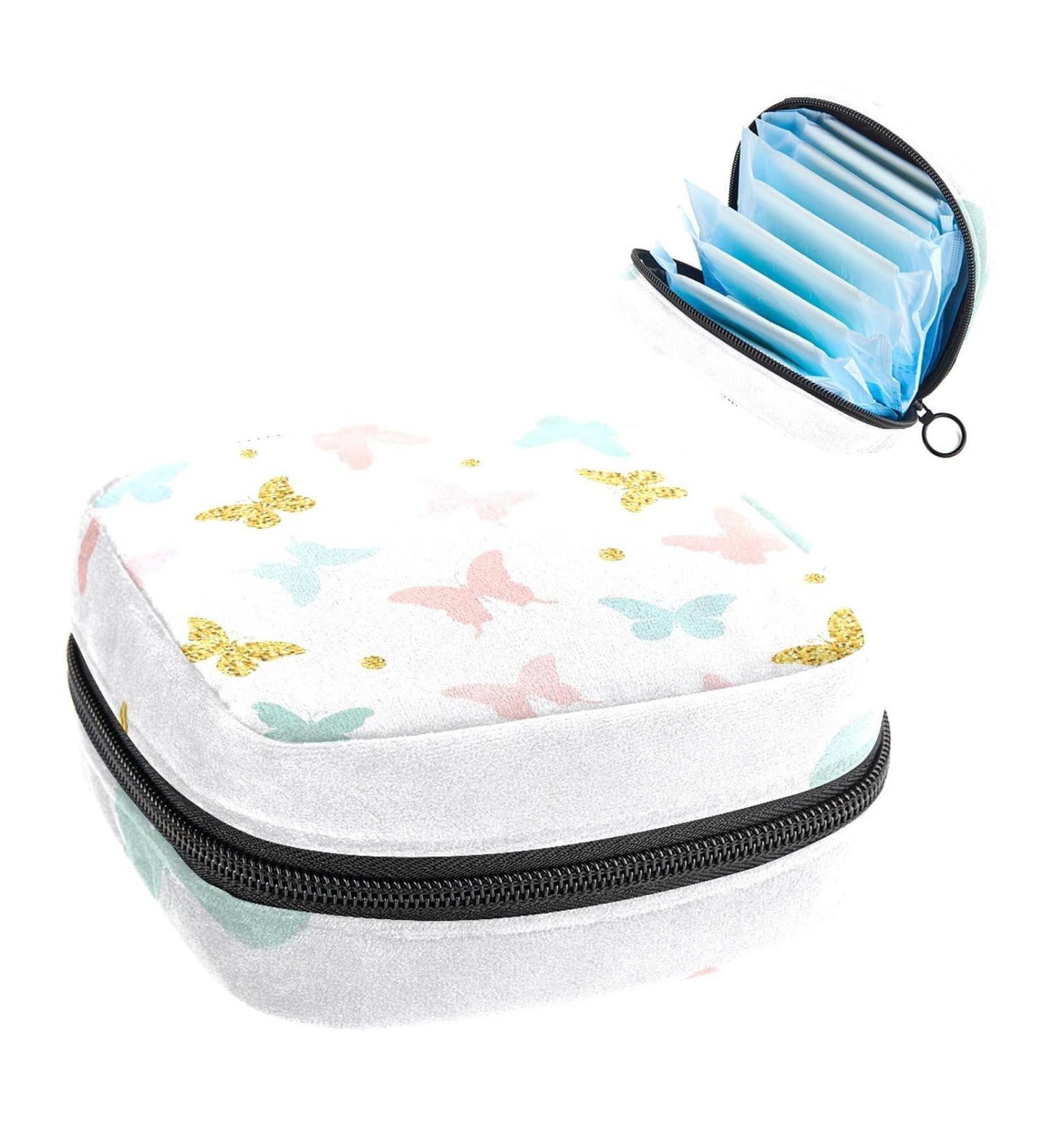 Portable Menstrual Cup & Pad Holder Bag | Butterfly Print Pattern | Feminine Product Pouch for Period Kit | Color 14 - Buy Online on GoSupps.com