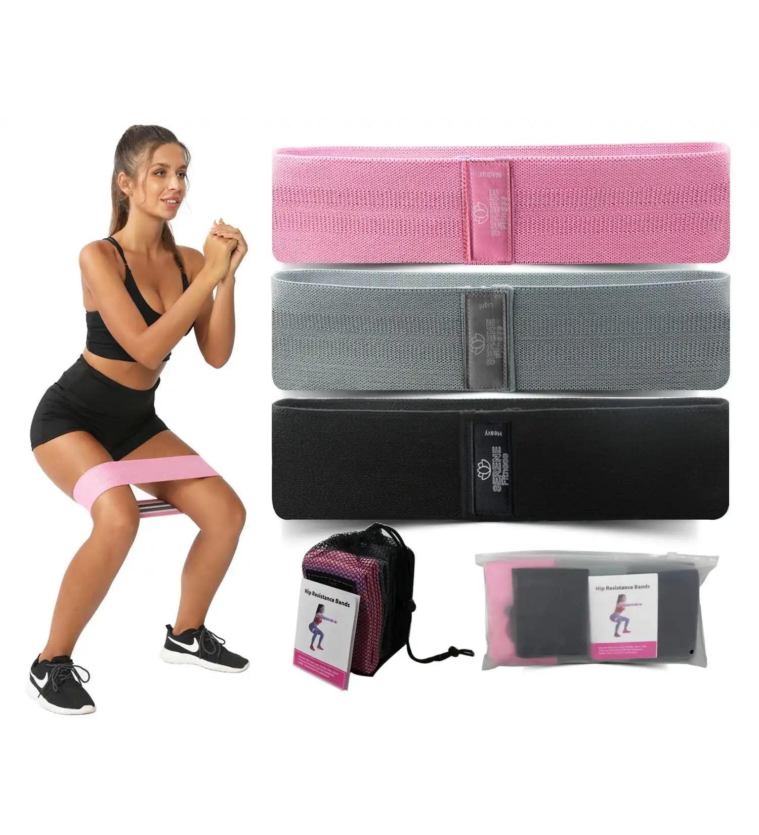 SERENE FITNESS Premium Resistance Bands Set (3X Bands) to Workout with for Men & Women Fabric Non Slip Great for Squats Butt Thighs Legs and Hip. Good for Yoga Exercise - Buy Online on GoSupps.com
