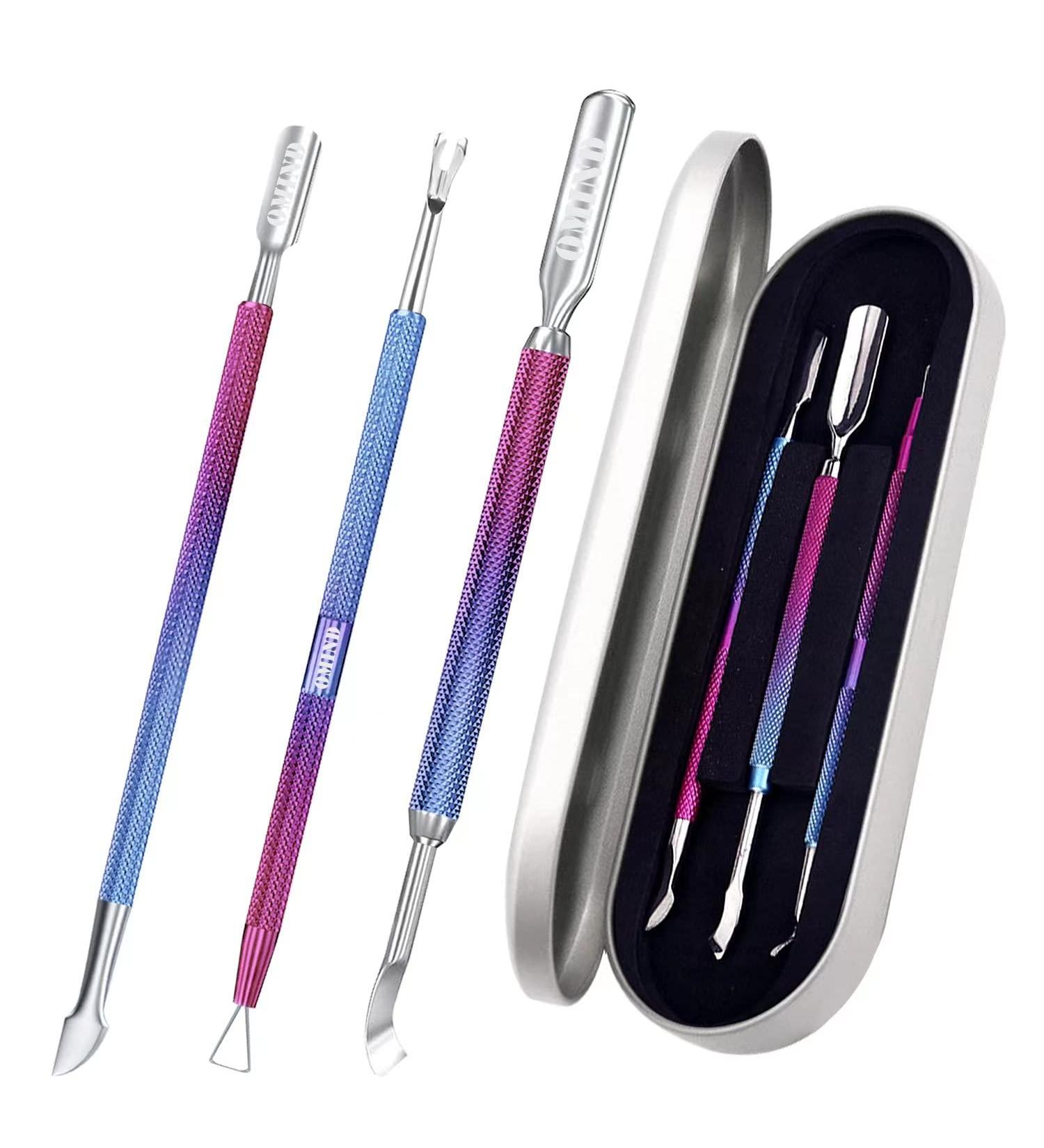 3Pcs Cuticle Pusher & Chameleon Gel Nail Polish Remover Set - Manicure Nail Art Kit in Blue - Buy Online on GoSupps.com