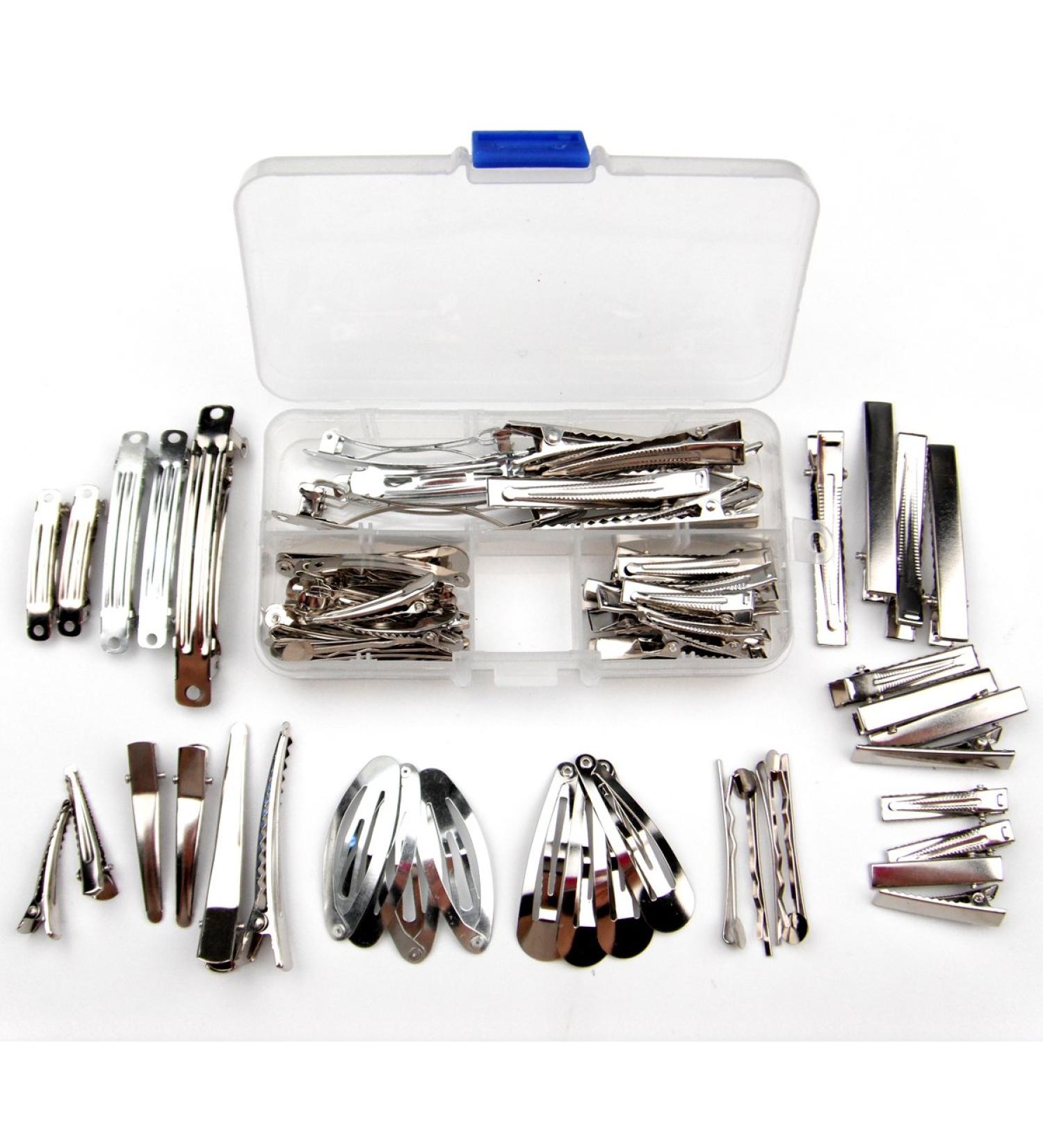 DIY Hair Clip Kit - 35pcs Assorted Size & Design Alligator, Barrette, Snap, Bobby Pin Clips with Container - Buy Online on GoSupps.com
