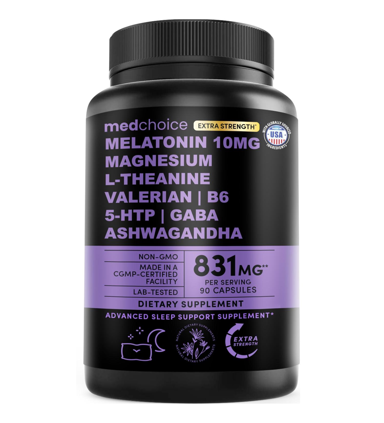 12-in-1 Melatonin Sleep Extra Strength Capsules - 10mg Melatonin Extra Strength with Magnesium and Balanced Blend of Ashwagandha GABA Chamomile Extract L-Theanine & Valerian Root 10:1 Extract 90ct 90 Count (Pack of 1) - Buy Online on GoSupps.com