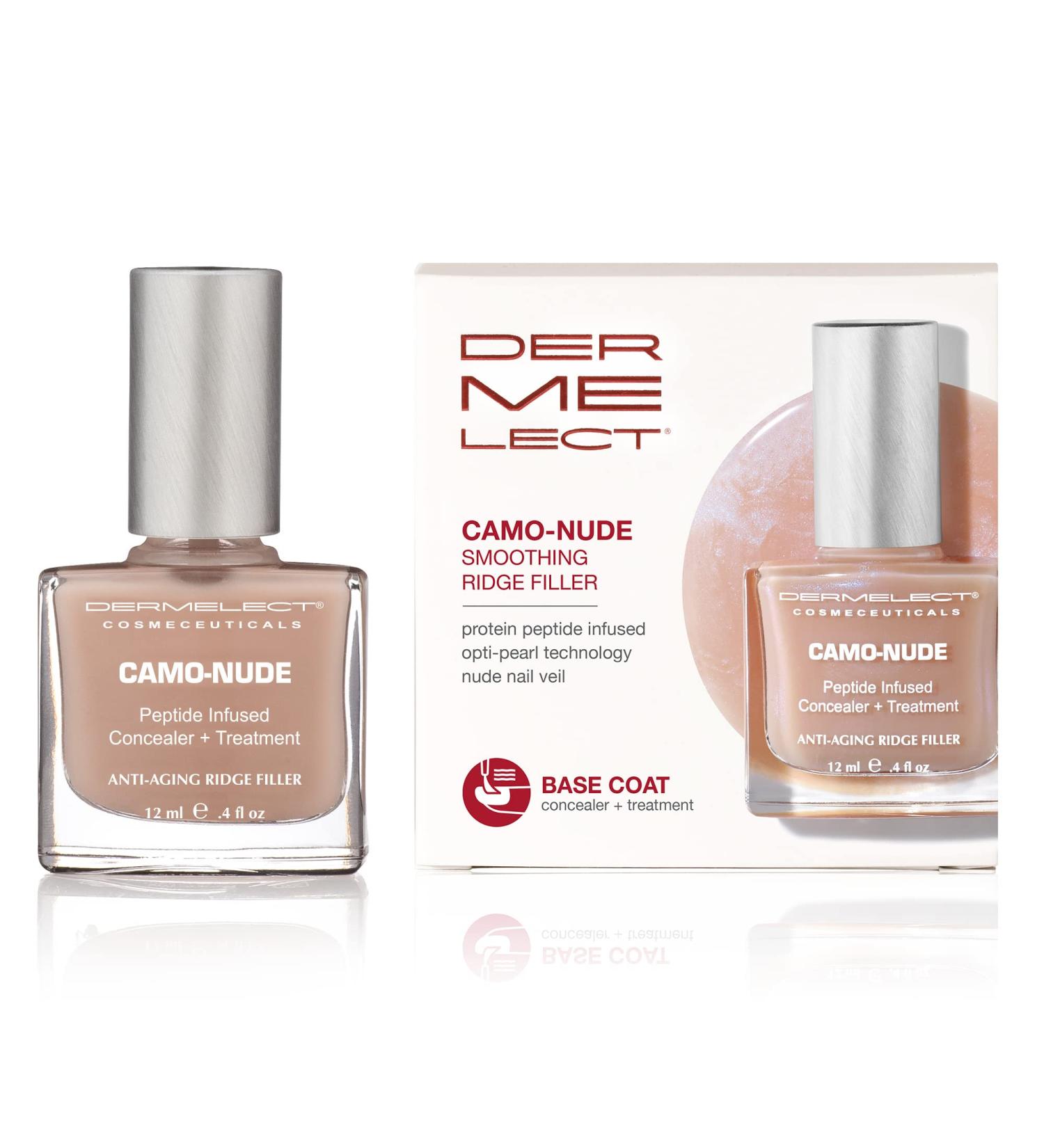 Dermelect Camo-Nude Nail Treatment Base Coat with Keratin Protein Peptides - Strengthening and Smoothing Formula for Nail Ridges and Yellowing Nails - 0.4 oz - Buy Online on GoSupps.com