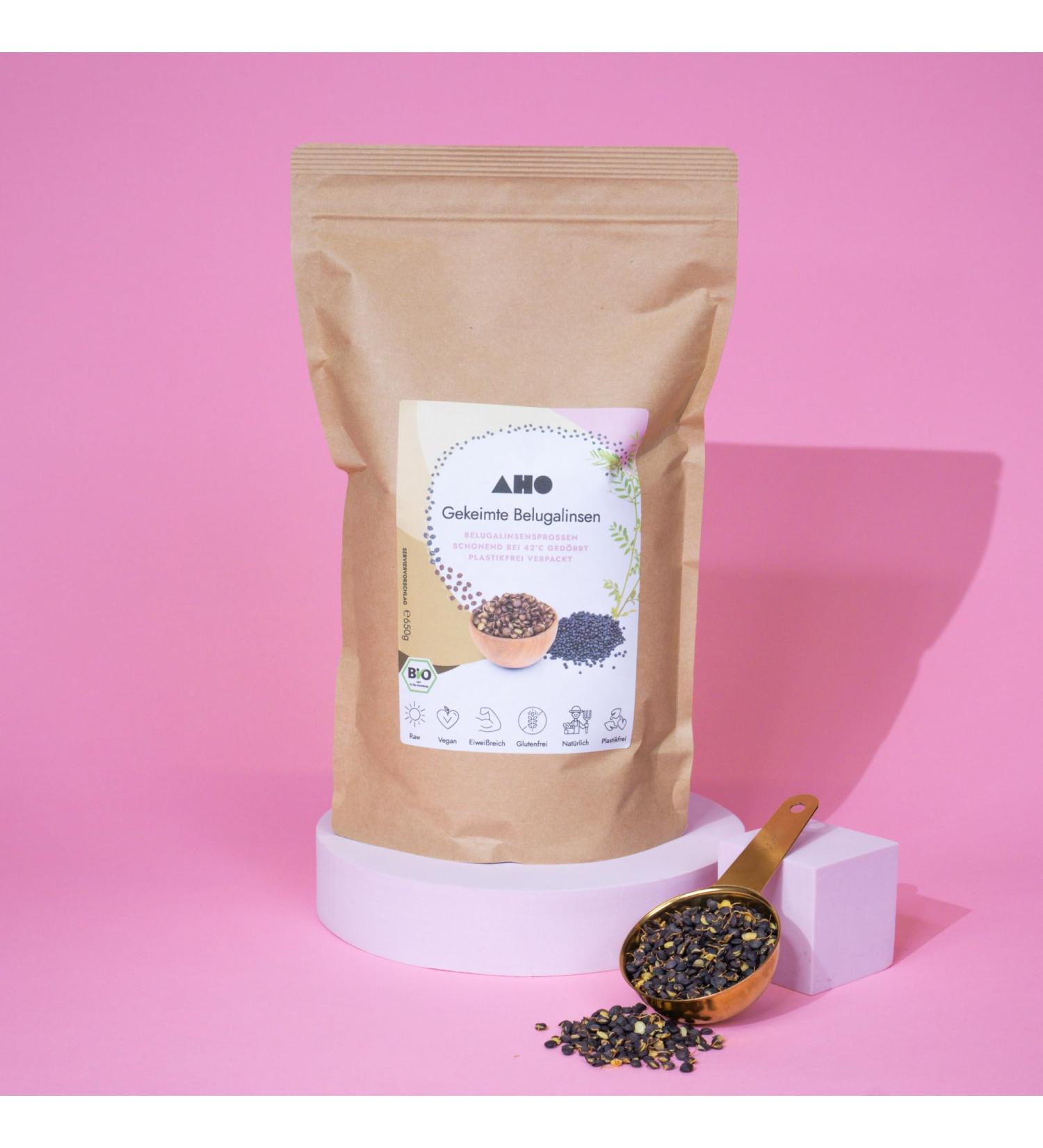 AHO Organic Sprouted Beluga Lentils - Plastic-Free 650g Bag | Premium Quality International Shipping - Buy Online on GoSupps.com