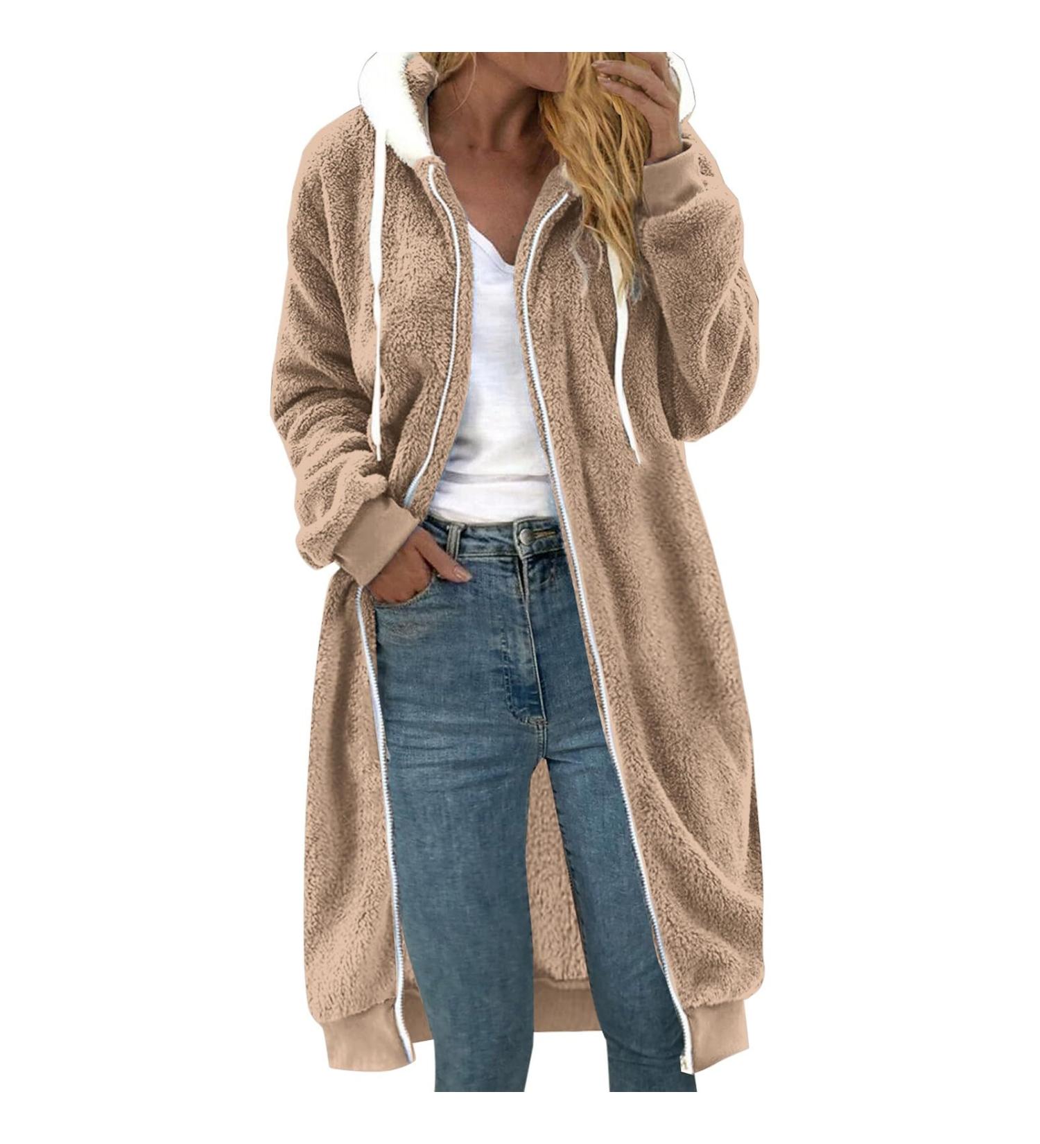 Hanxiulin Women's Fleece Jacket | Plush Long-Sleeved Winter Coat with Hood | Cozy & Cuddly Beige Outerwear for Cold Weather - Buy Online on GoSupps.com