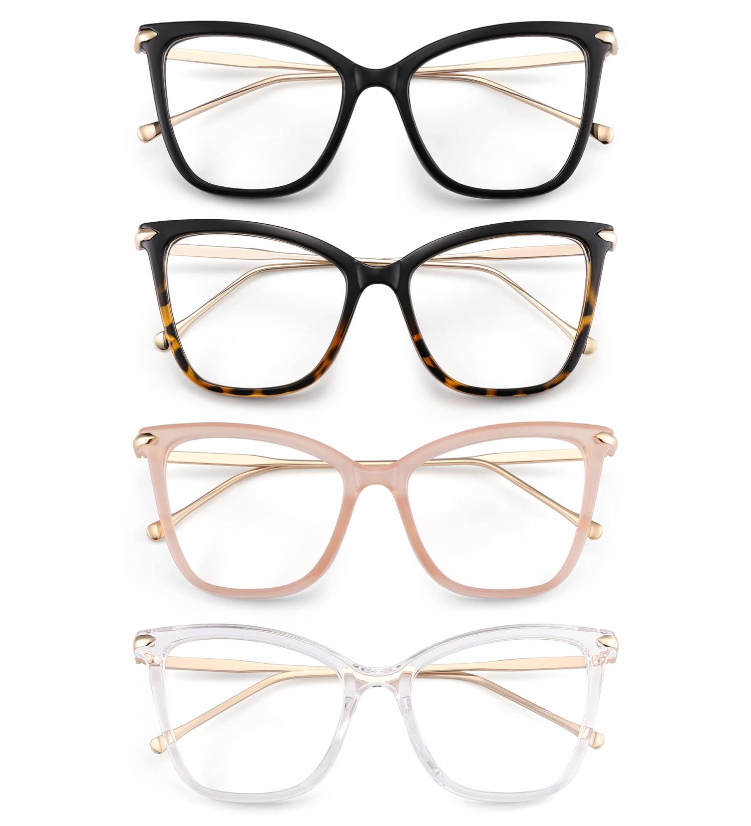 Cute Oversized Cat Eye Blue Light Blocking Reading Glasses - 4 Pack Fashion Eyeglass Frames (Black Leopard Pink Clear) - 1.5x - Buy Online on GoSupps.com
