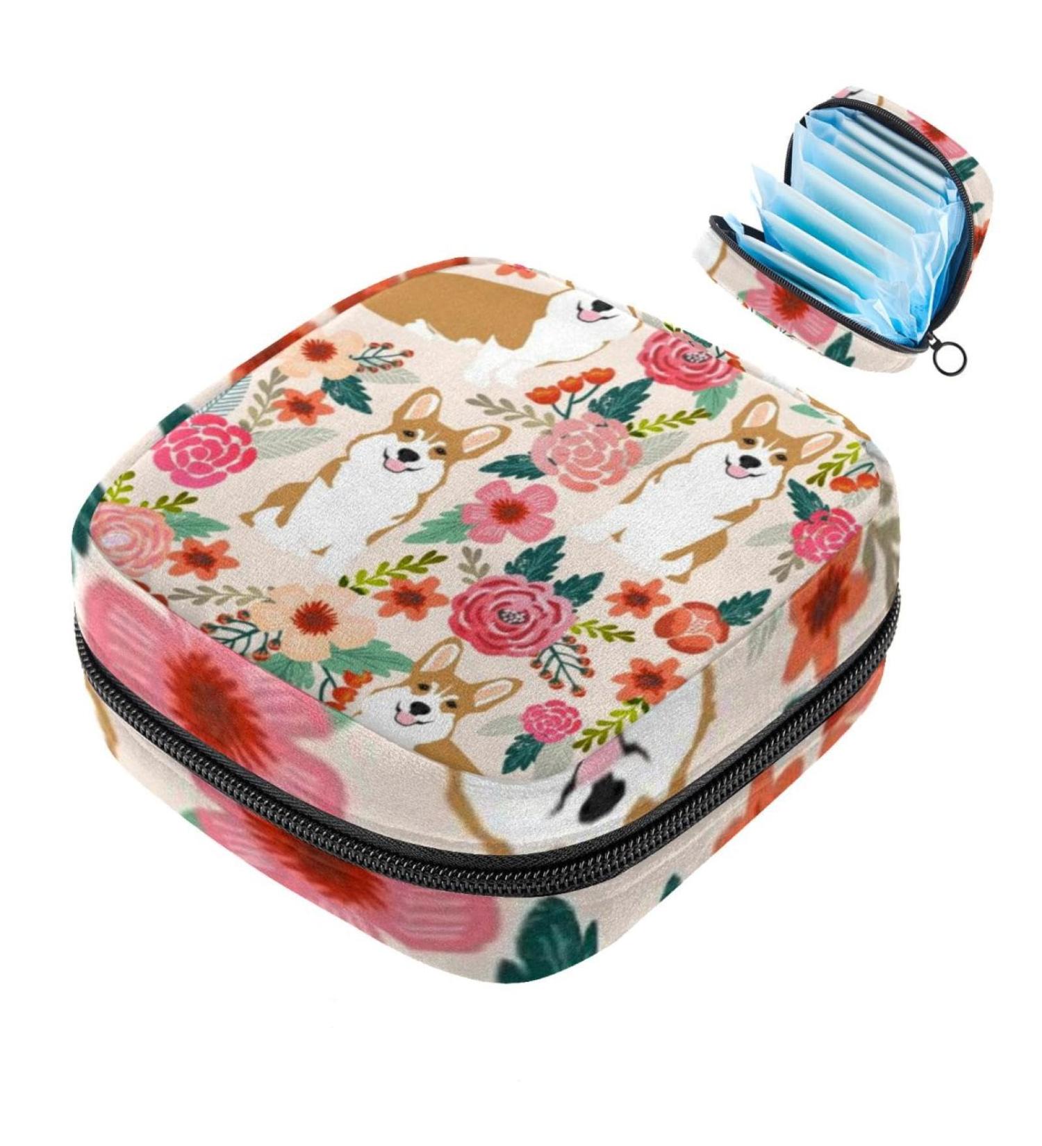Portable Women's Menstrual Cup Bags | Cute Feminine Insert Bags for Teens | Pink Flower & Corgi Dog Patterns | Shop Now! - Buy Online on GoSupps.com