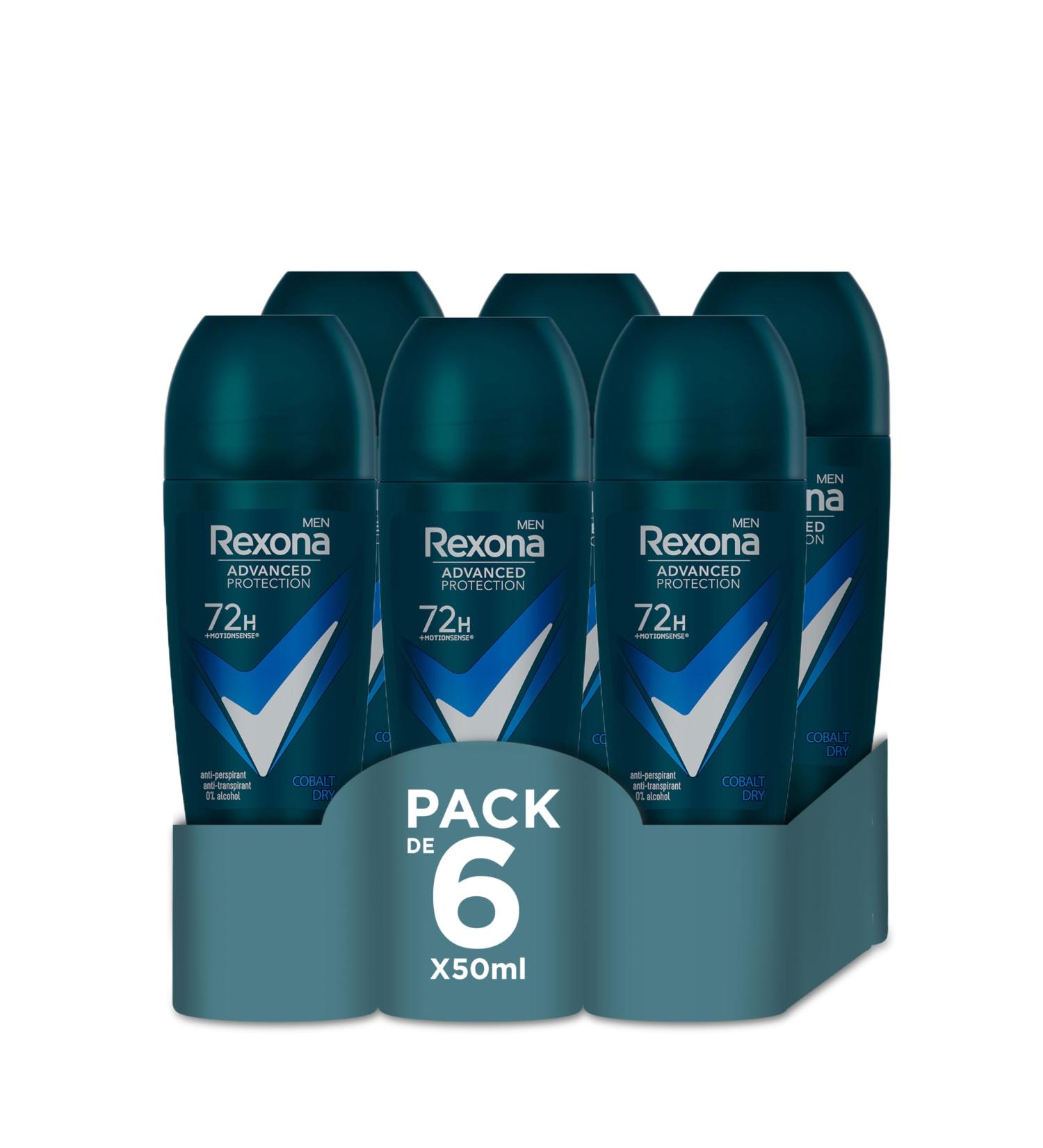  Rexona REXONA MEN - Cobalt Dry Men's Deodorant - Roll-on Antiperspirant - Advanced Protection - Elegant and Fresh Fragrance - 72h Protection (6 x 50ml pack) - Buy Online on GoSupps.com