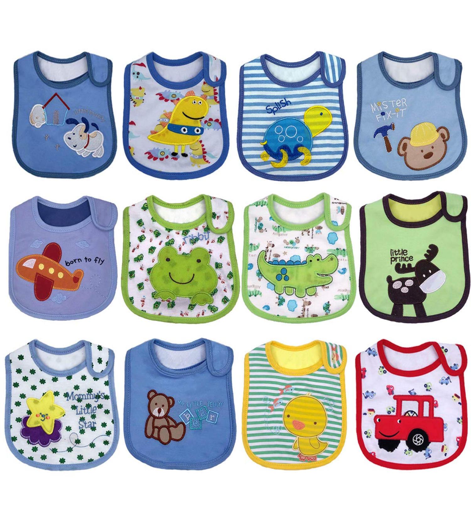 Yafane 12pc Baby Bib Waterproof Cotton Bandana Drool Bibs for Boys - Ruttino Cloth Set - Buy Online on GoSupps.com