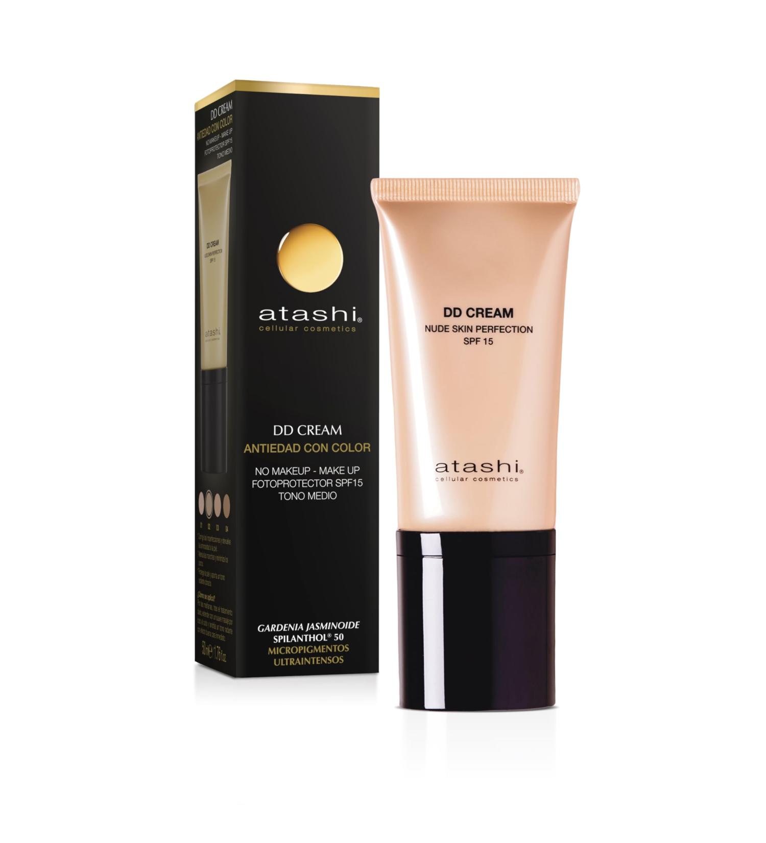 Atashi DD Cream Antiorn Antiaging treatment with color No Makeup Makeup Attenua stains and minimizes pores Gardenia Jasminoid and Retinol Airless Medium tone SPF15 50 ml - Buy Online on GoSupps.com
