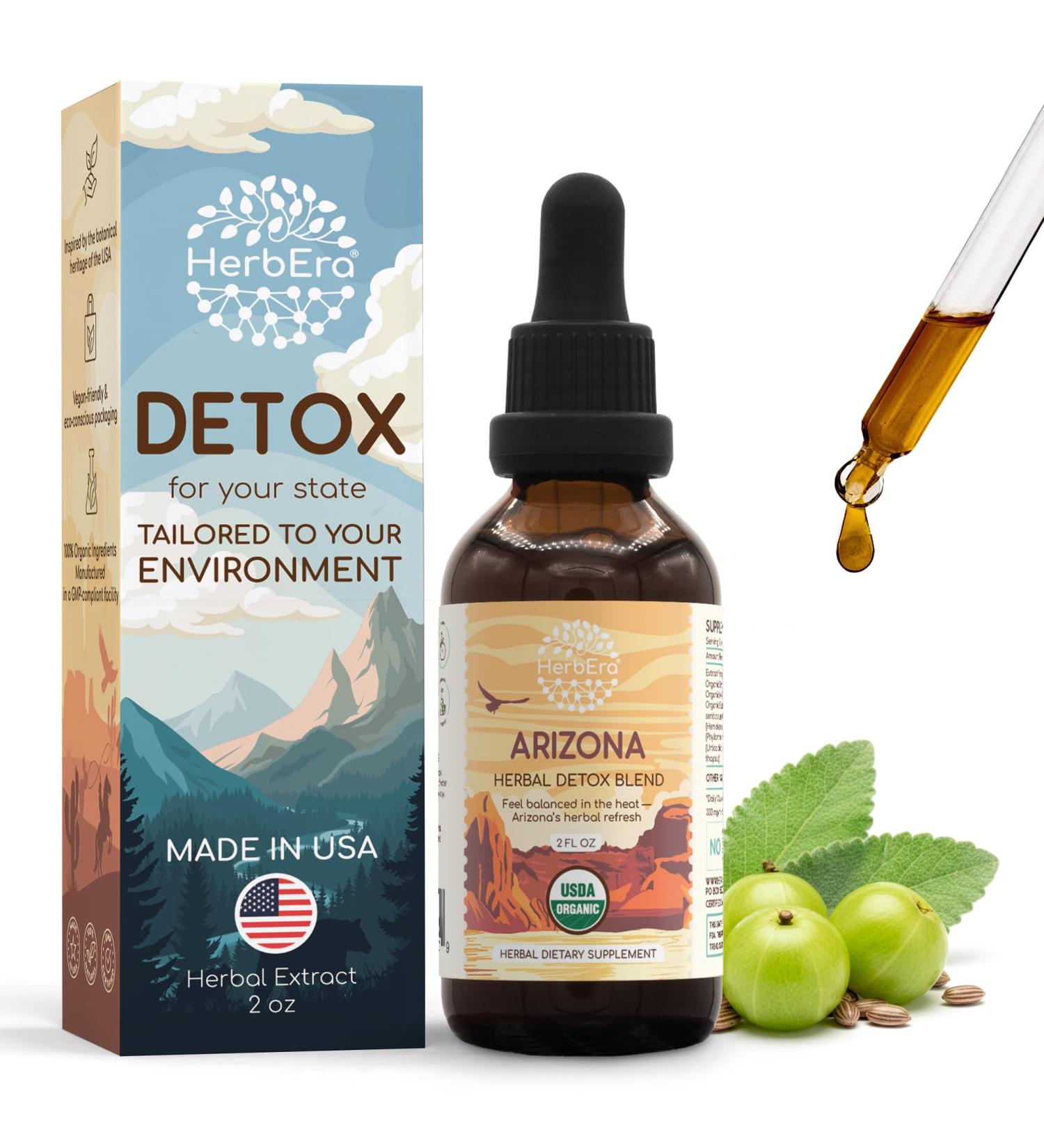 HerbEra Arizona Herbal Detox Blend - USDA Organic Extract Made in USA | Immune & Liver Support Liquid Drops | Amla Dandelion Root Eleuthero Milk Thistle Sarsaparilla | 2 fl oz - Buy Online on GoSupps.com