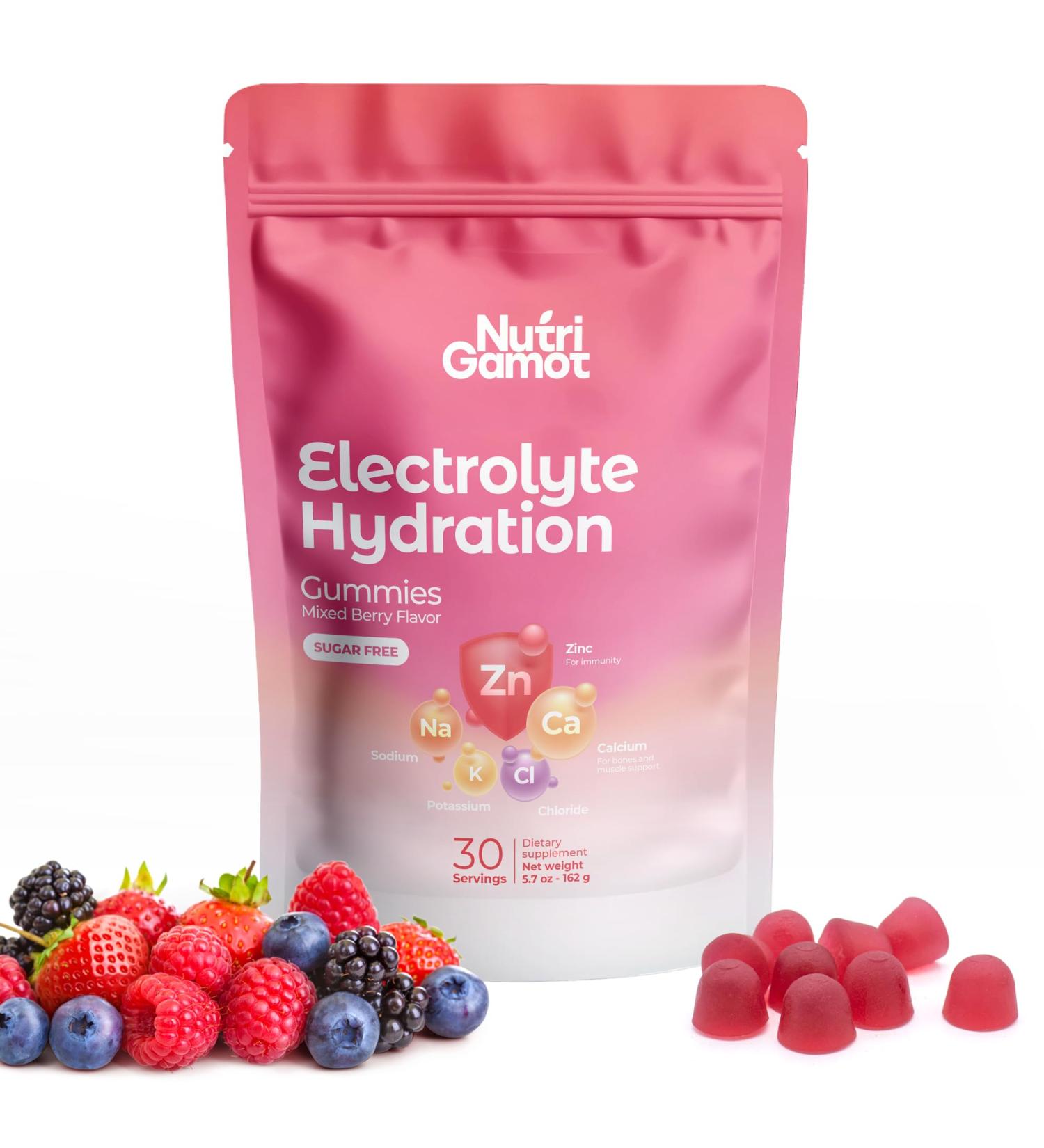 NutriGamot Electrolyte Hydration Gummies Sugar Free | Mixed Berry Flavor - 5 Essential Electrolytes for Runners Post-Workout Recovery & Endurance Energy Support Chews Great Taste 60 Gummies - Buy Online on GoSupps.com