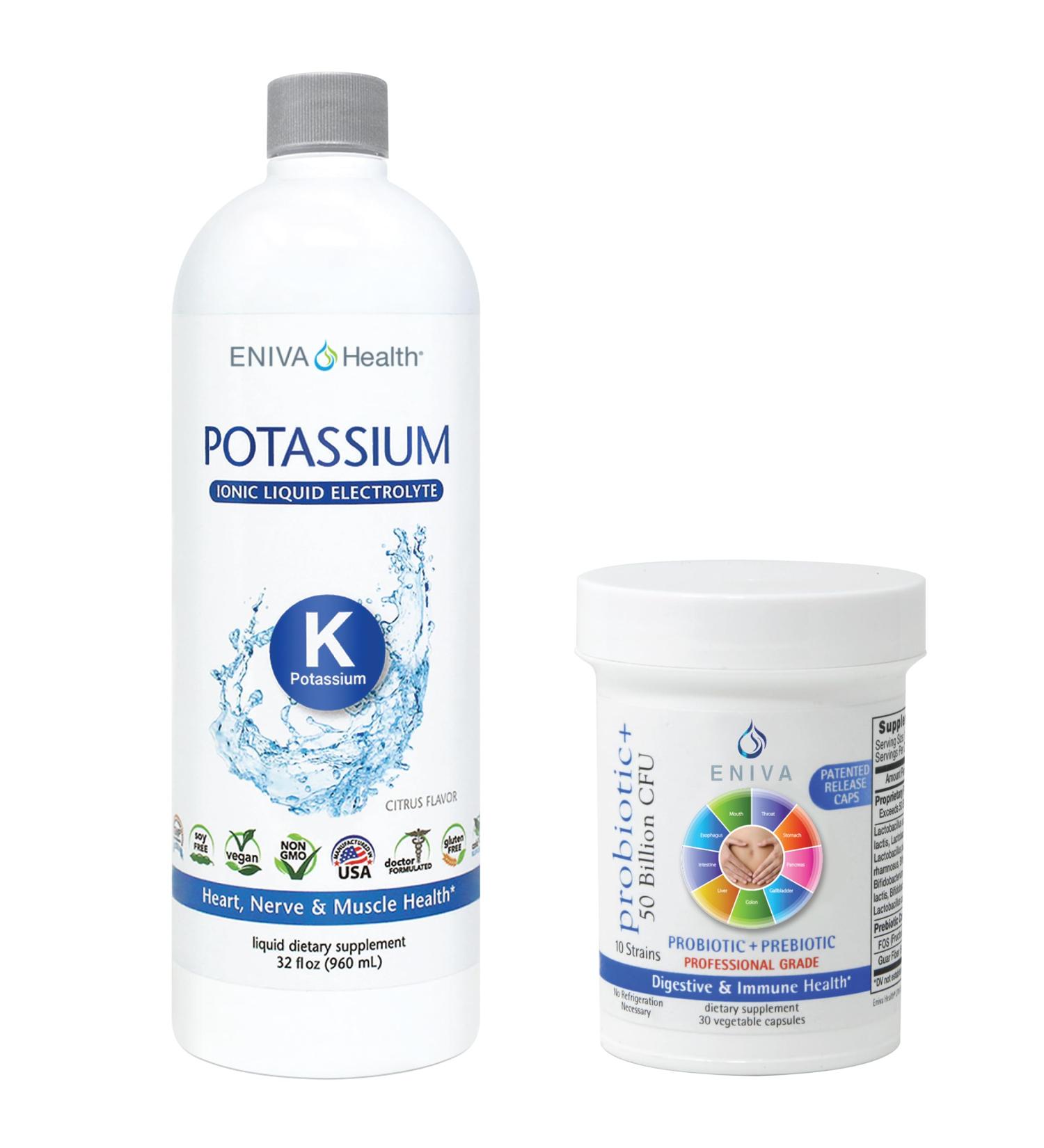 Eniva Health Liquid Ionic Potassium 32 oz + Probiotic with Prebiotic 30 Capsules - Buy Online on GoSupps.com
