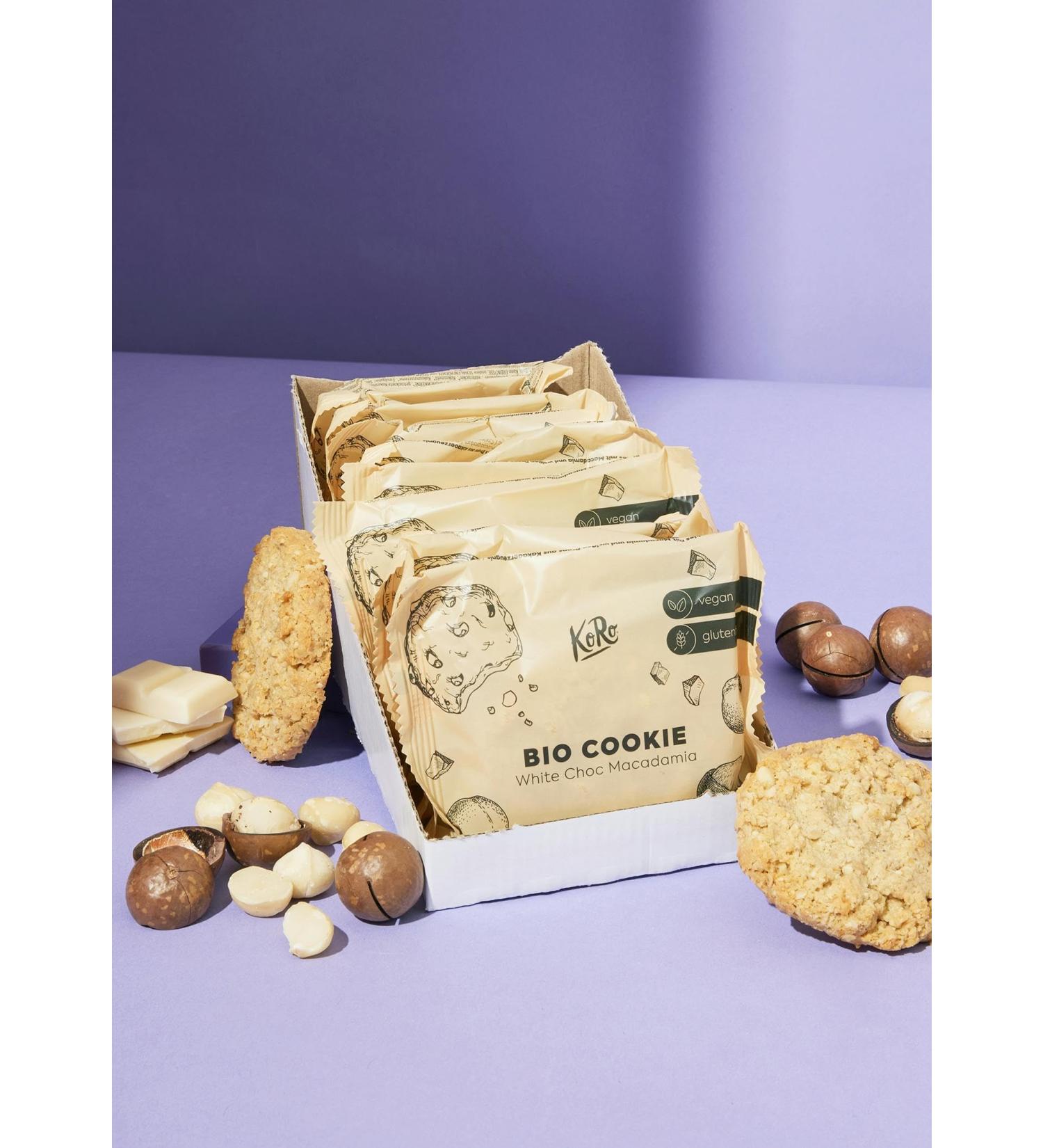 KoRo - Cookie White Choc and macadamia 12 x 50 g - Organic ingredients - Vegan - Gluten free - Practical cookie for on the go - Buy Online on GoSupps.com