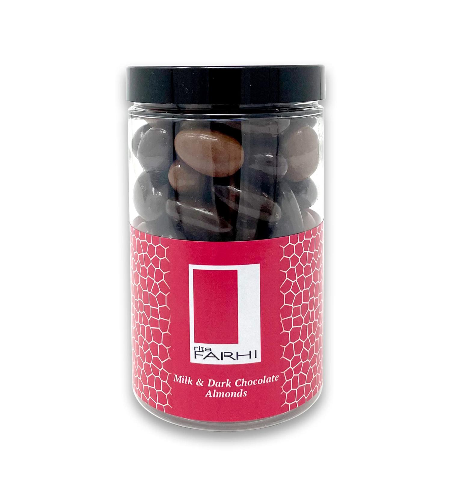 Rita Farhi Milk and Dark Chocolate Covered Almonds in a Gift Jar | Vegetarian and Chocolate Gift - Chocolate Coated Nuts - 315 g - New Palm Oil Free Recipe - Buy Online on GoSupps.com