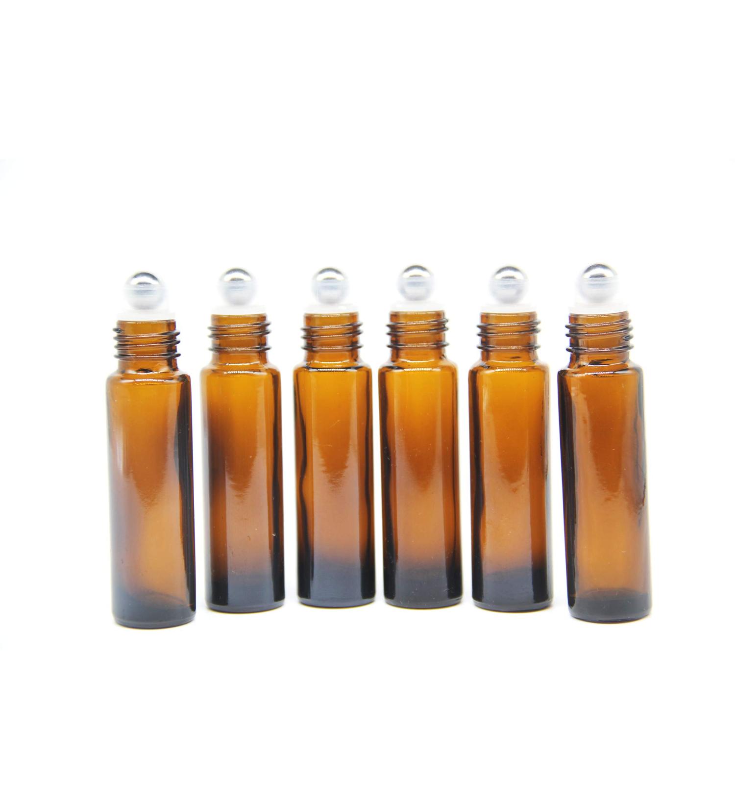 YIZHAO 10ml Amber Glass Roller Bottles - Set of 6 Brown, Empty Roller Ball Bottles for Essential Oils, Massage & Beauty Oil Mix Lab, Stainless Steel Roller Ball - Buy Online on GoSupps.com