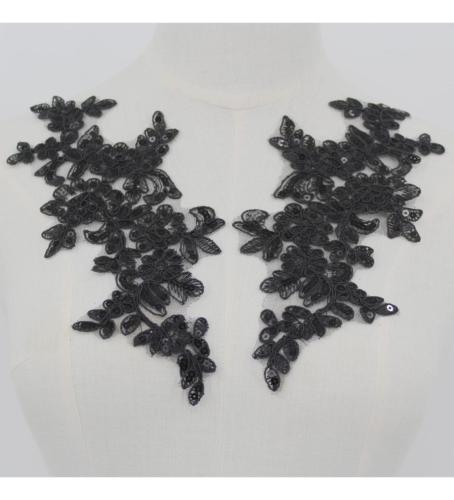 Set of 2 Black Sequin Flower Patches Lace Appliques - Wedding Dress DIY Crafts - Buy Online on GoSupps.com
