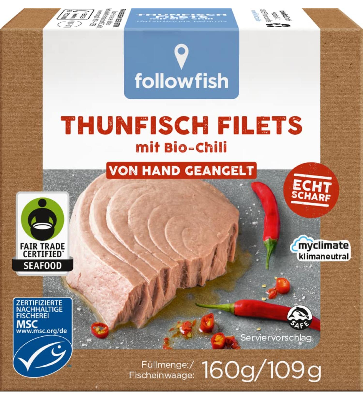 followfish MSC Fair Trade tuna fillets with organic chili 160 g 160 g (1 pack)