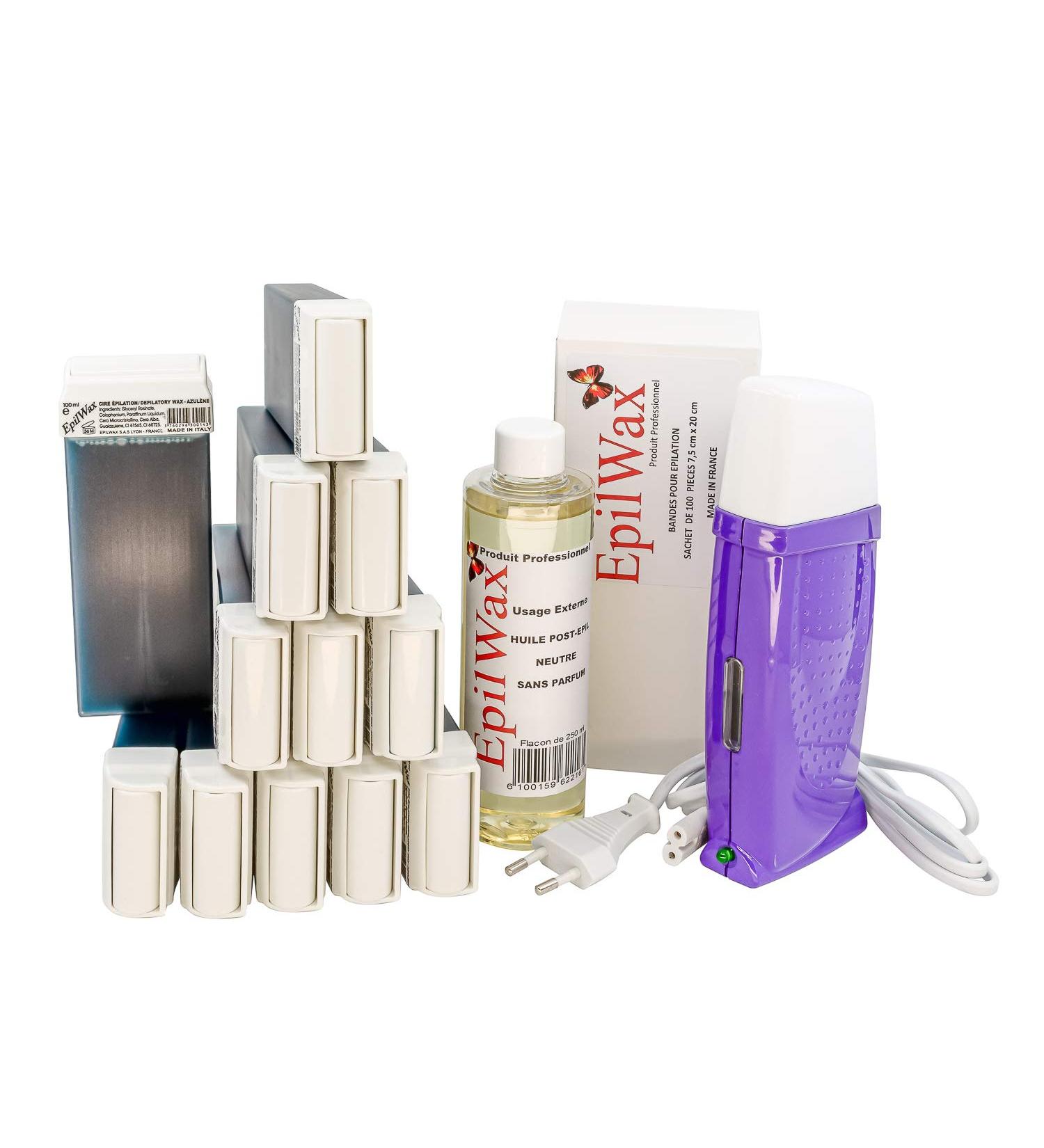 Epilwax Royal Depilation Set - Professional Wax Warmer 12 Roll-On Wax 100 Strips & 250ml After Depilation Oil - International Shipping Available - Buy Online on GoSupps.com