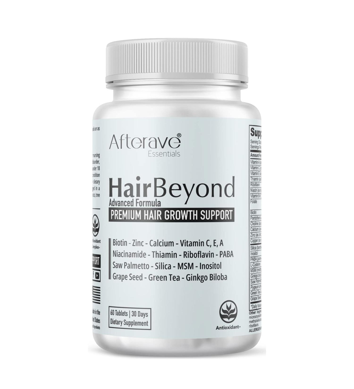 HairBeyond Advanced Hair Growth Formula Improves Follicle & Scalp Strength for Stronger Growth Hair Loss Protection Vitamin A C E B Complex Saw Palmetto Silica Zinc Calcium Niacin Thiamin Biotin - Buy Online on GoSupps.com