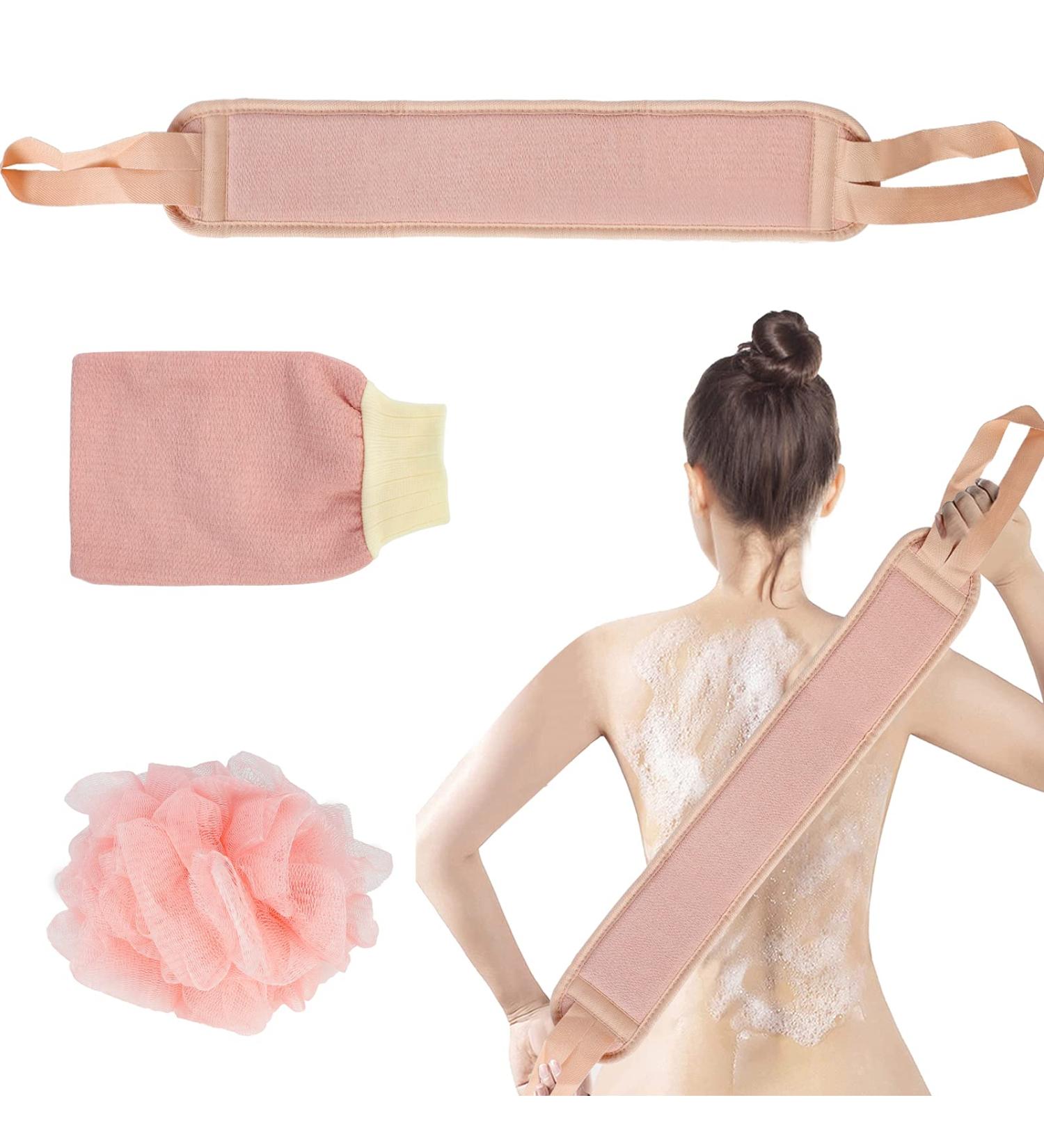 3-Piece Exfoliating Back Scrubber Set for Women - Bath Loofah Sponge, Exfoliating Glove, and Brush for Deep Clean Shower - Buy Online on GoSupps.com