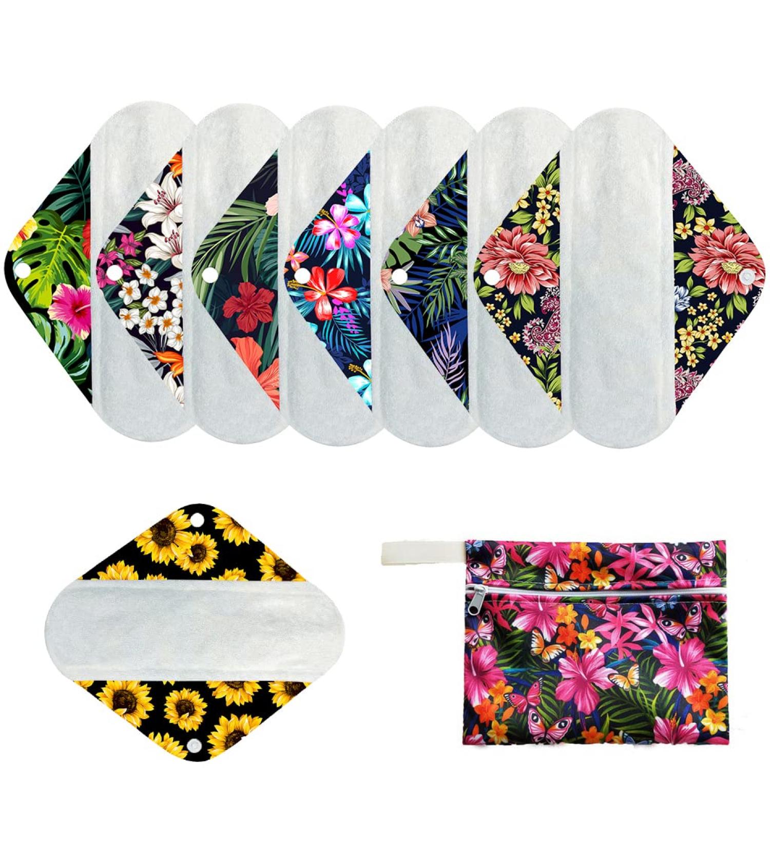 7pcs Set: Mini Wet Bag + 6pcs 8 Organic Bamboo Mama Cloth Menstrual Pads | Reusable Sanitary Pads - Buy Online on GoSupps.com