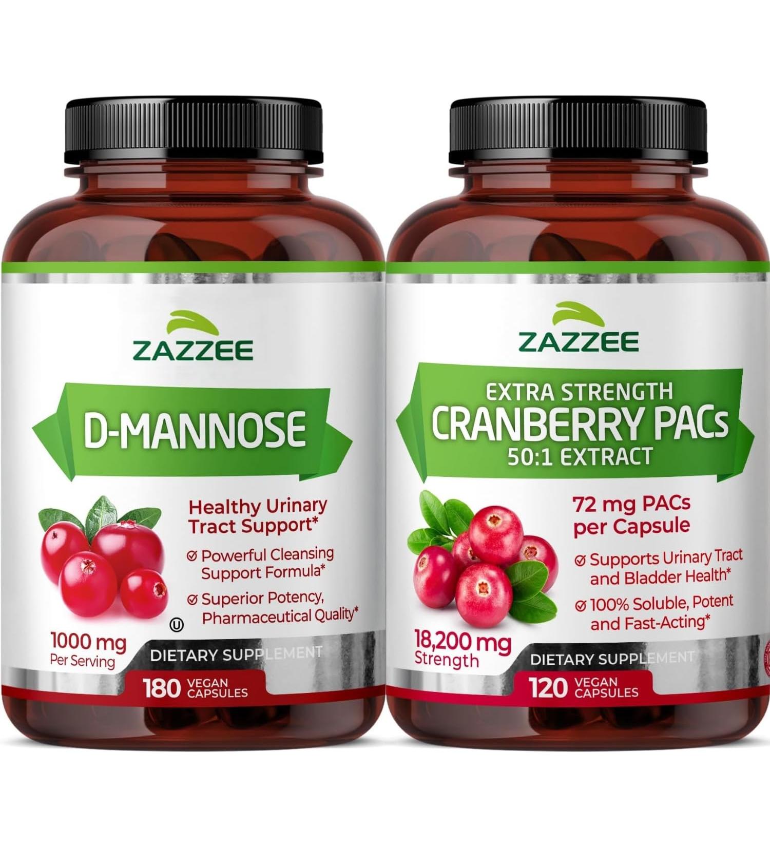 Zazzee Ultimate Urinary Tract Support Bundle | Super Concentrated Proanthocyanidin Cranberry Extract Capsules Plus D-Mannose 1000mg Capsules for UT & Bladder Cleansing - Buy Online on GoSupps.com