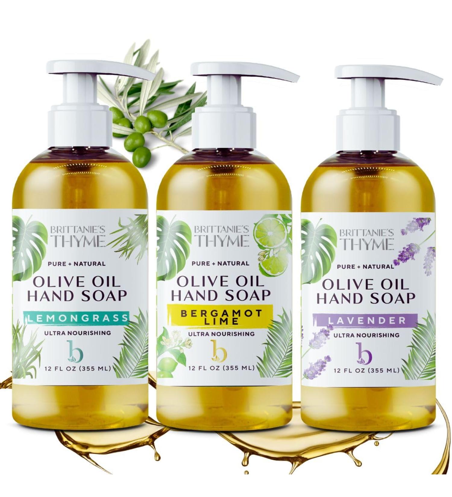 Brittanie's Thyme Organic Natural Hand Soap - Vegan Castile Soap with Olive Oil & Essential Oils (Bergamot Lavender Lemongrass) | Gluten Free International Shipping - Buy Online on GoSupps.com