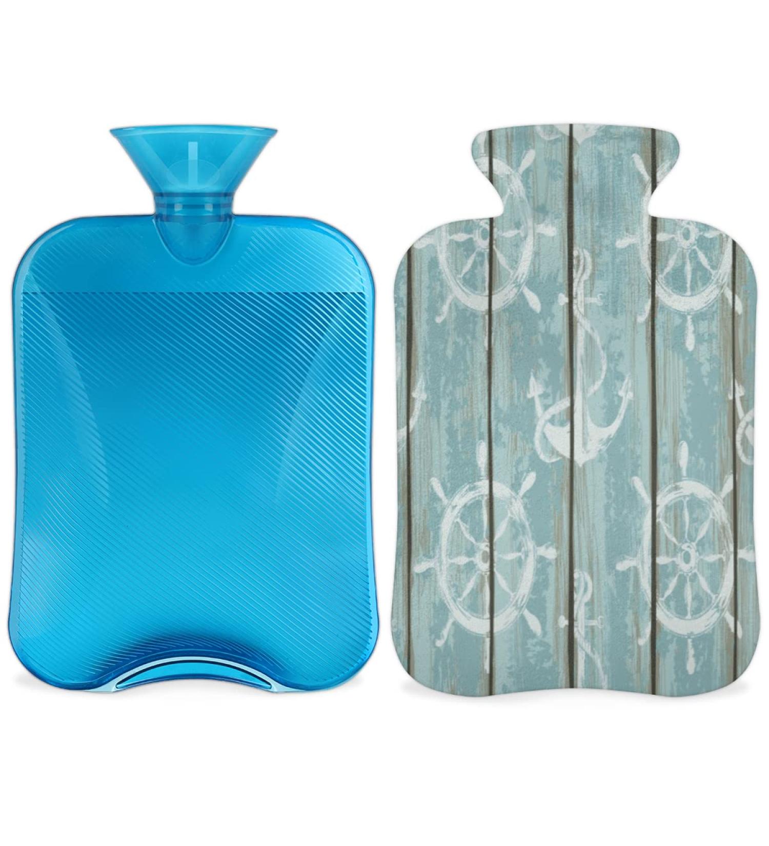 Heat Bottle with Nautical Cover - 2L Wood Anchor & Rudder Design for Bed Heating & Pain Relief - Buy Online on GoSupps.com