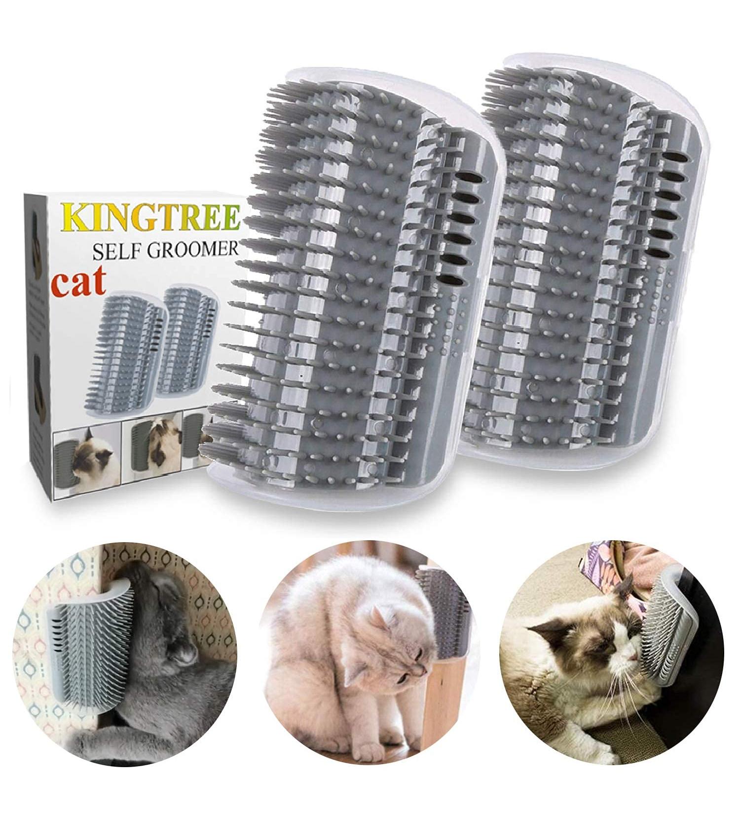 Kingtree Cat Self Groomer 2 Pack - Wall Corner Brushes for Cats - Soft Cat Scratcher and Grooming Massage Combs - Long and Short Fur Cats and Kittens - Pet Groomer and Massager Brush for Indoor Pets - Gray - Buy Online on GoSupps.com