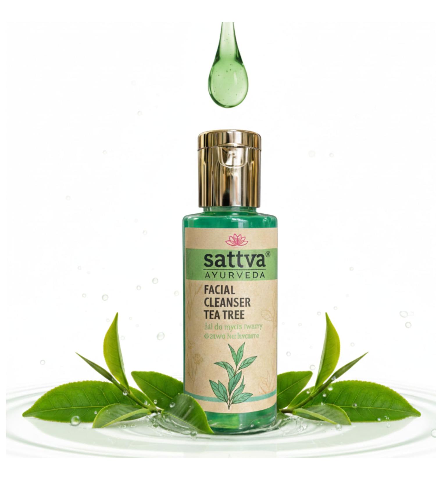 Tea Tree Face Wash Gel nettoyant ayurv dique l'huile d'arbre th et au neem nettoie en douceur r gule le s bum sans dess cher Vegan pour peaux impures et grasses 100 ml | Sattva Ayurveda