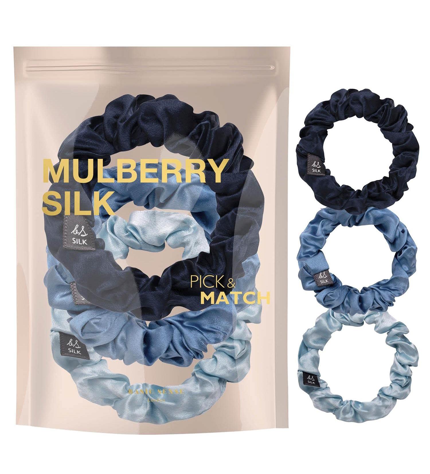 Buy Basic Sense Pure Mulberry Silk Hair Scrunchies - Small Pack of 3 for Women & Girls - Blue Assortment - Buy Online on GoSupps.com