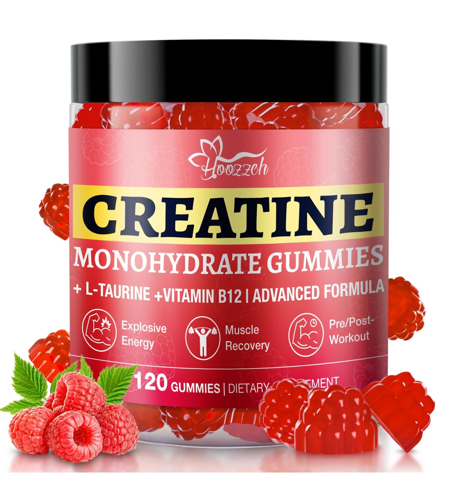 Hoozzch Creatine Gummies for Women & Men Low Sugar Creatine Supplements Help Build Muscle Creatine Monohydrate Gummies Raspberry Flavor Supports Muscle Growth and Enhances Strength 120 Count - Buy Online on GoSupps.com