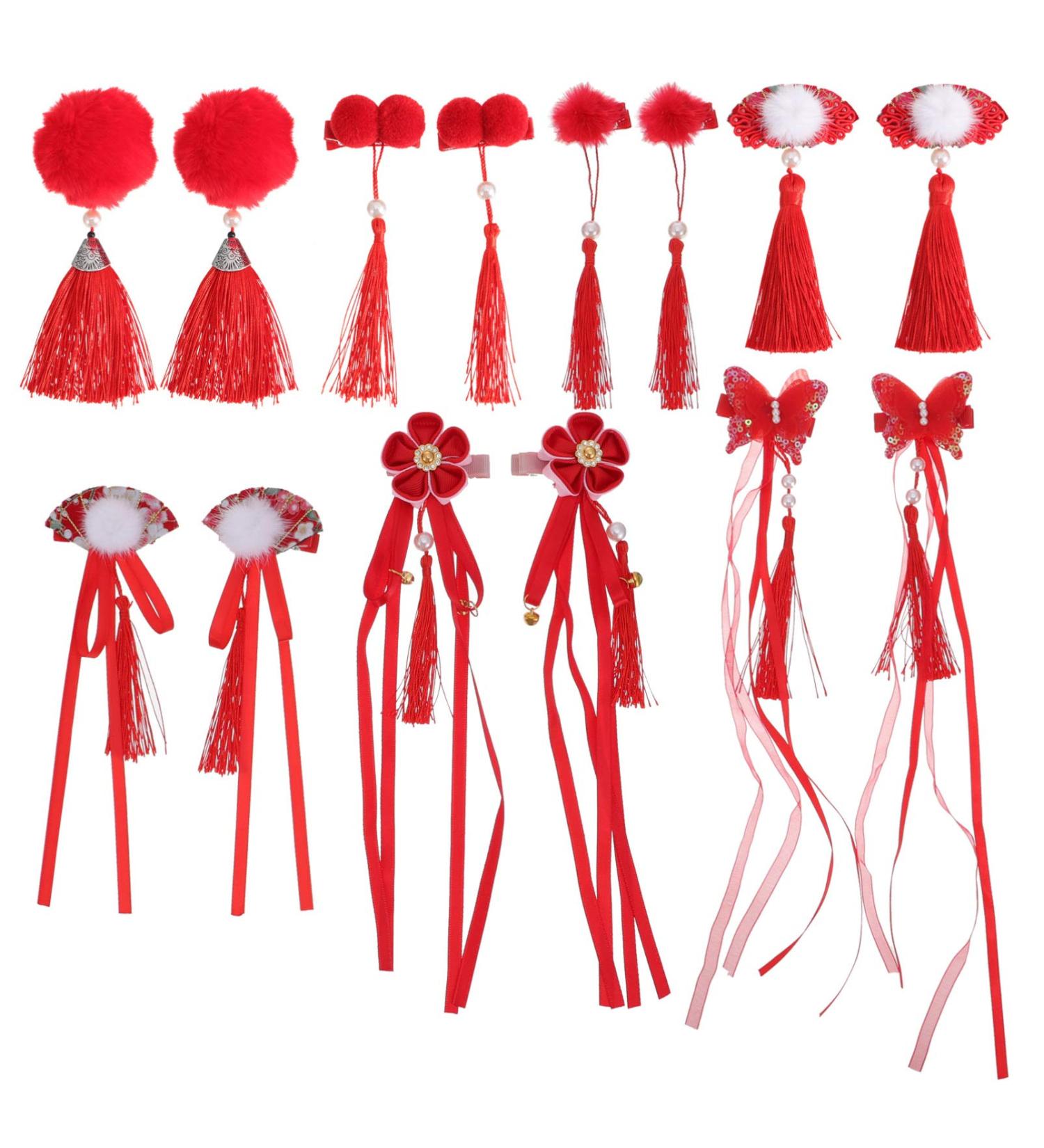 7 Pairs New Year Hairpin Hair Clip for Women Cute Hair Pins Chinese New Years Hair Clips Cheongsam Hair Accessories New Year Headwaer Kids Miss Pompom Fabric Chinese Style - Buy Online on GoSupps.com