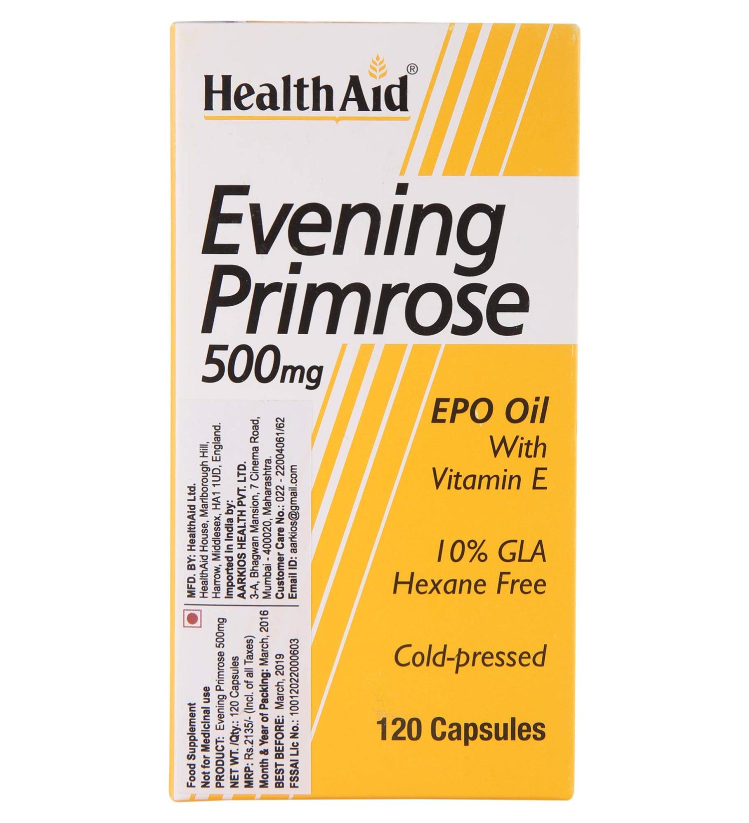 HealthAid Evening Primrose Oil 500 mg 120 Capsules - Natural Support for Women's Health - Buy Online on GoSupps.com