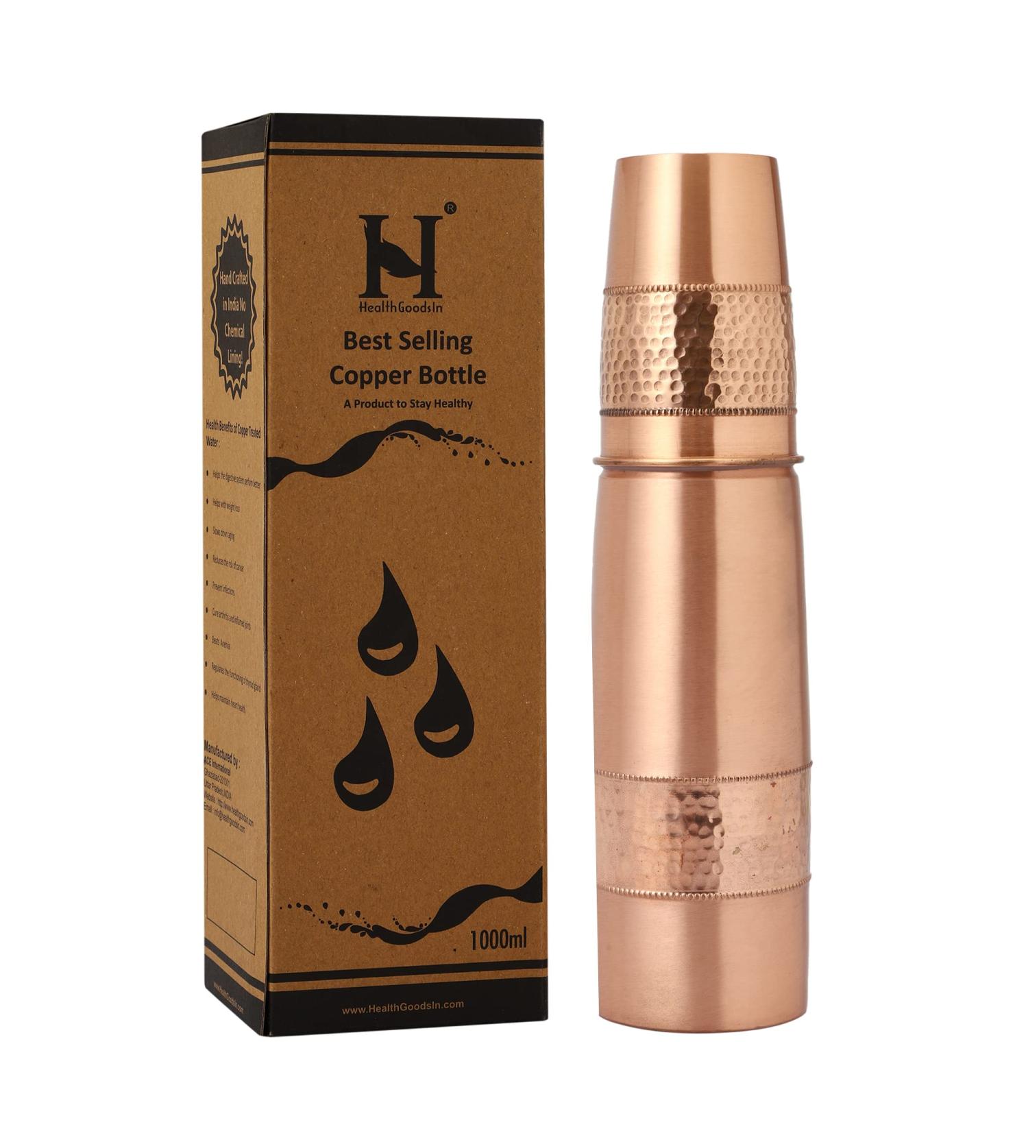 Copper Water Bottle 900ml with Tumbler | Joint-Free & Leak-Proof for Ayurvedic Health Benefits - Buy Online on GoSupps.com