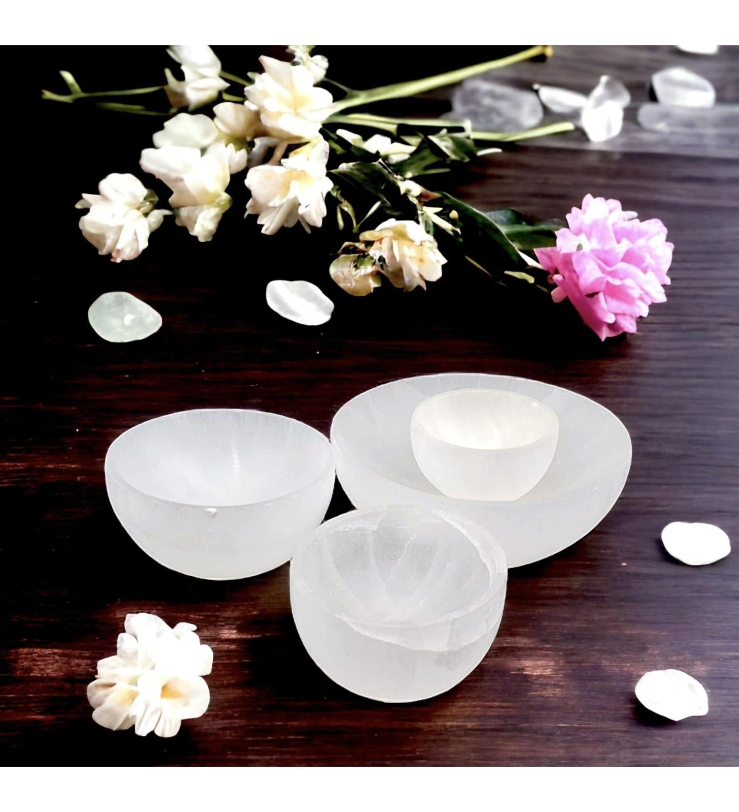 Selenite Round Cleansing Bowl - Handmade 6cm Selenite Stone for Healing, Meditation, and Jewelry Storage - Buy Online on GoSupps.com