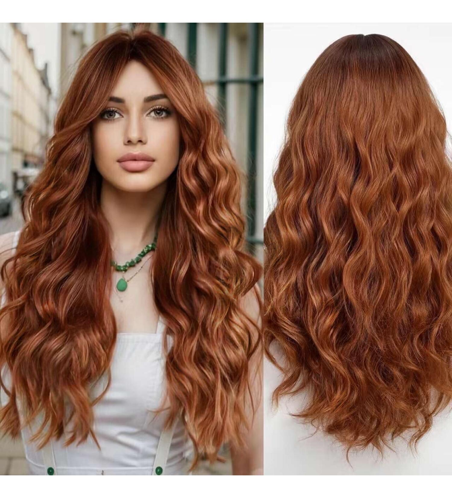 Wokestar Long Auburn Synthetic Hair Wig for Women with Curtain Fringe - Shop Now - Buy Online on GoSupps.com